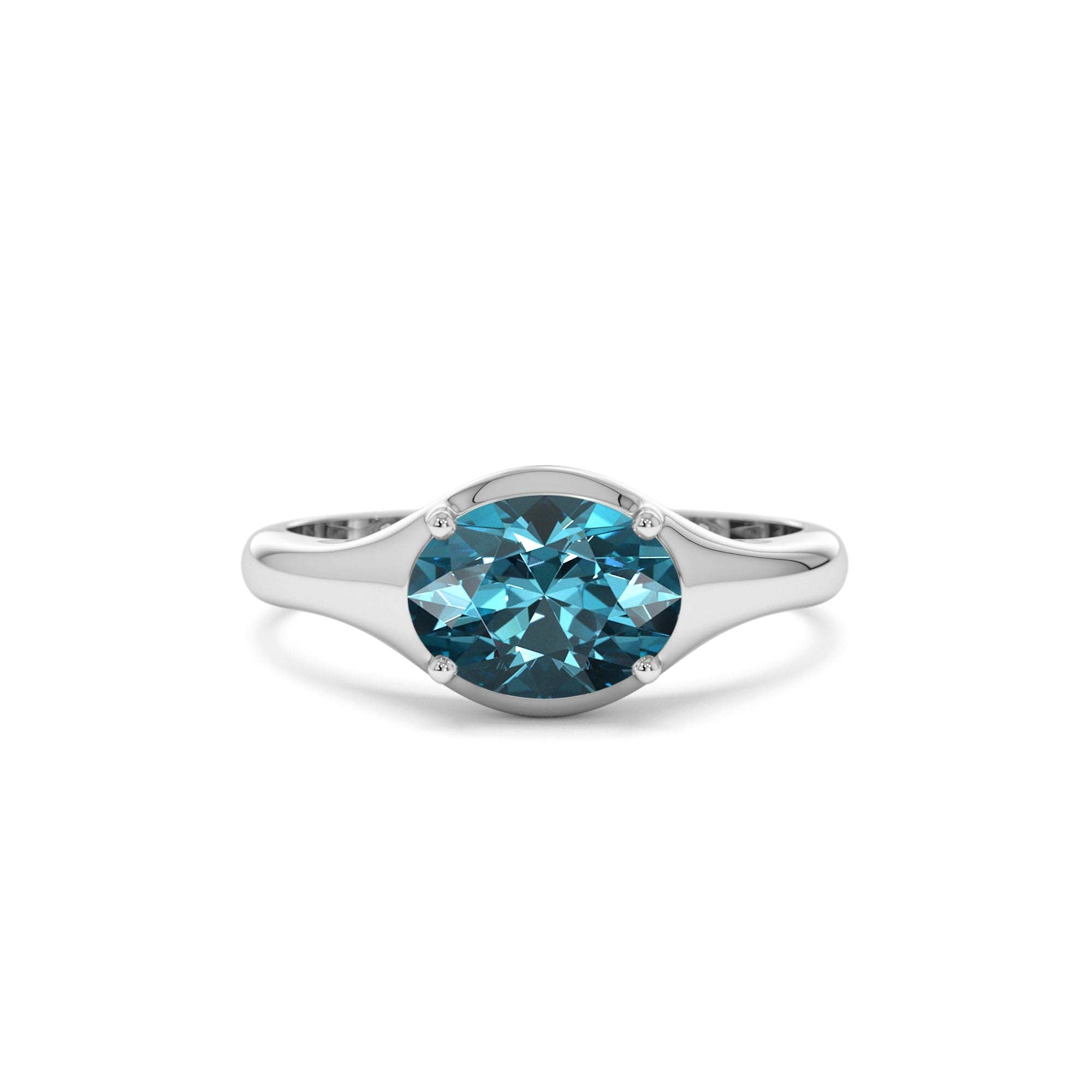 14K Oval Shape Prong Setting London Blue Topaz Ring - view 3