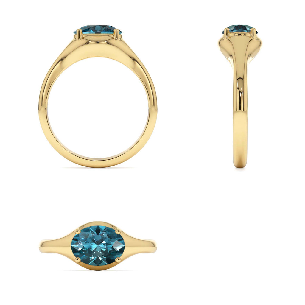 14K Oval Shape Prong Setting London Blue Topaz Ring - view 5