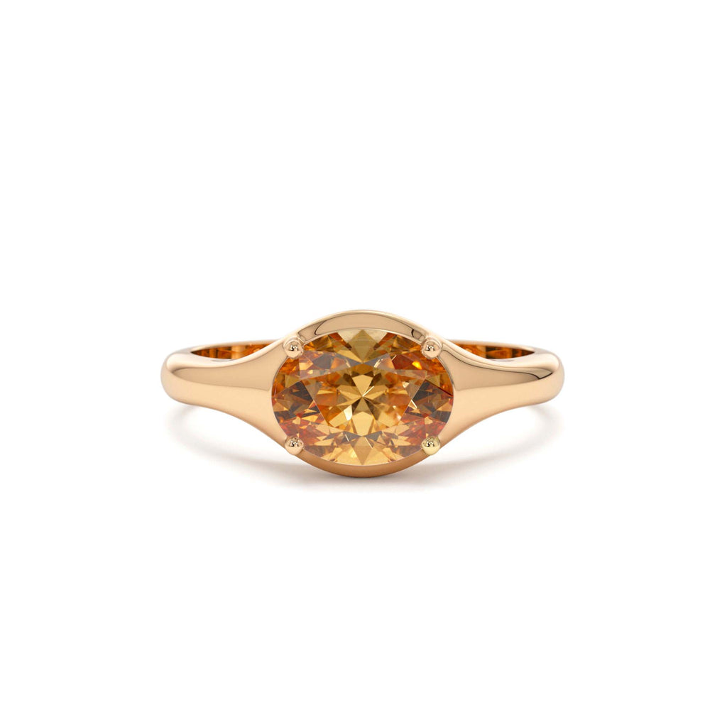 14K Oval Shape Prong Setting Citrine Ring - view 2