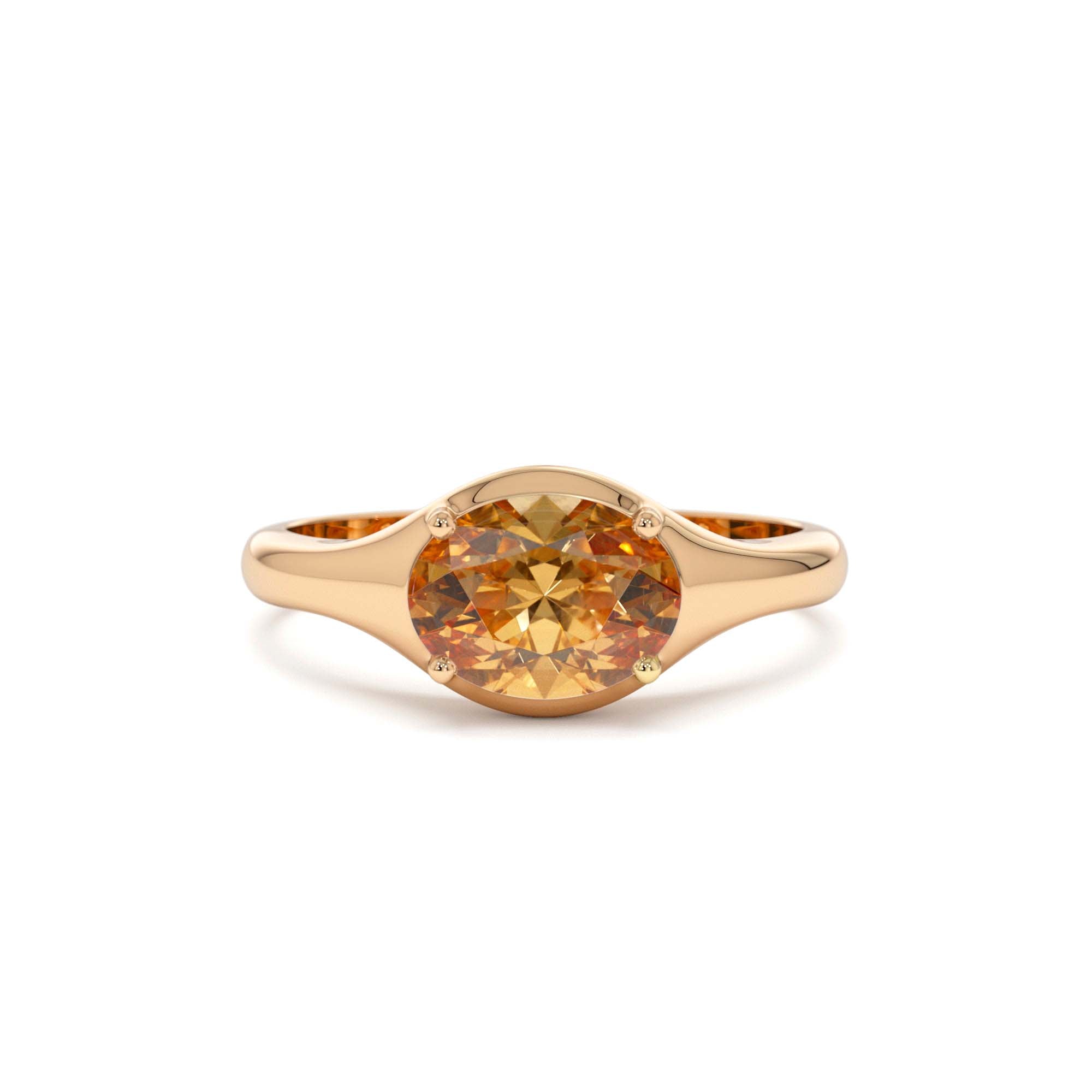 14K Oval Shape Prong Setting Citrine Ring - view 2