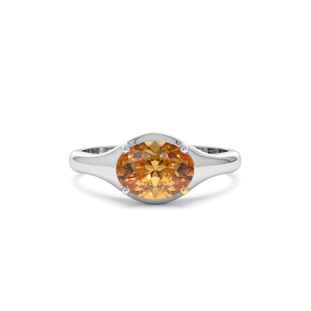 14K Oval Shape Prong Setting Citrine Ring - view 3