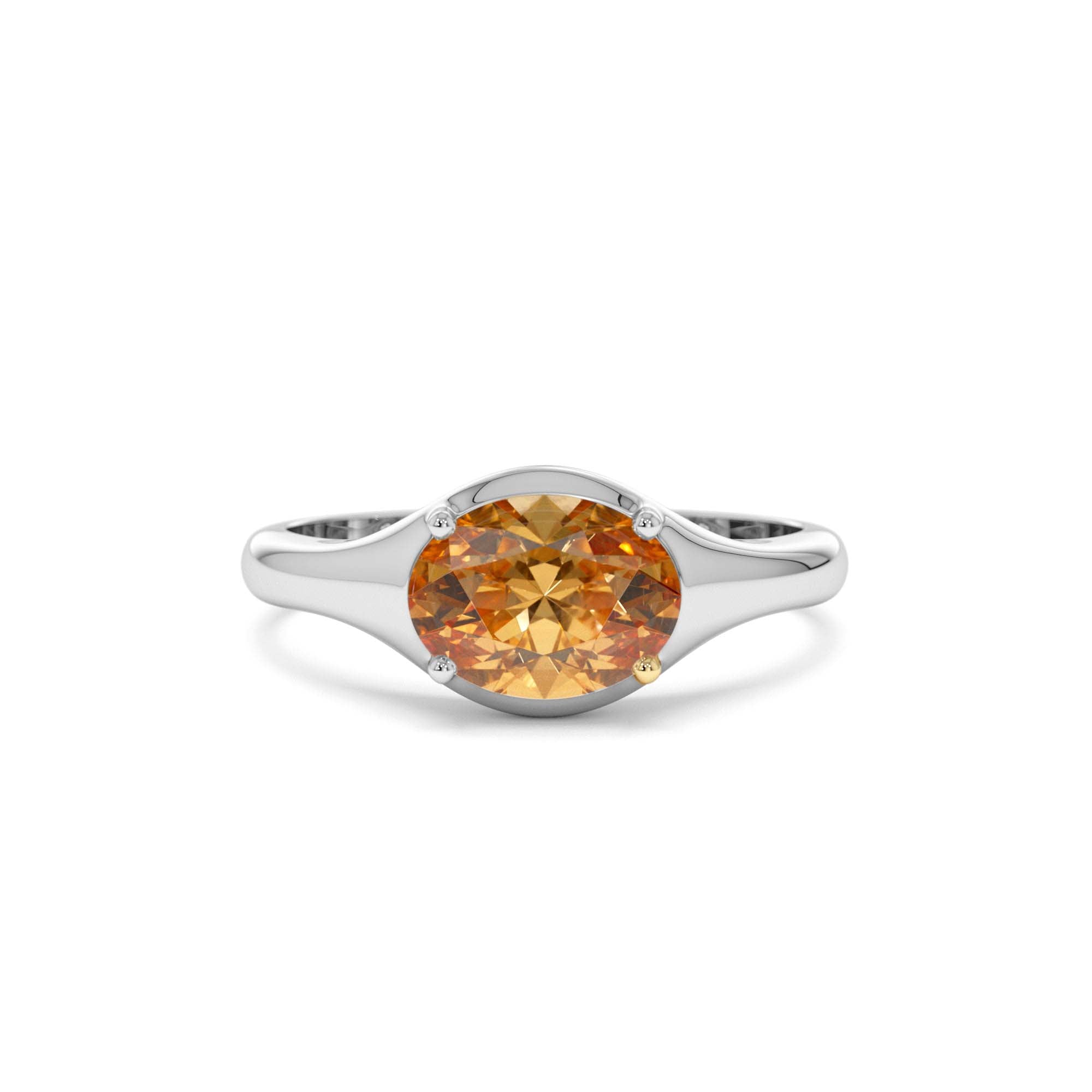 14K Oval Shape Prong Setting Citrine Ring - view 3