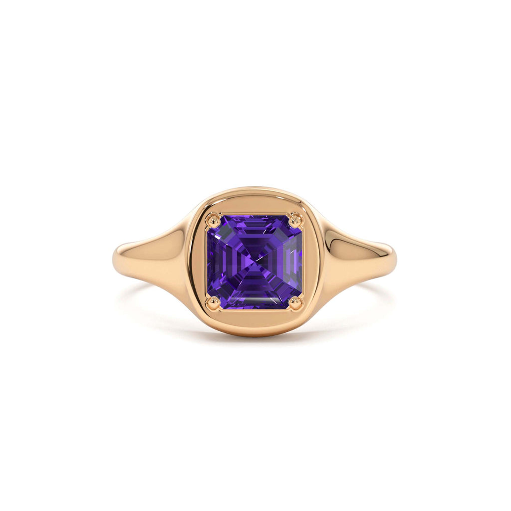 14K Asscher Cut Amethyst Signet Ring - view 2