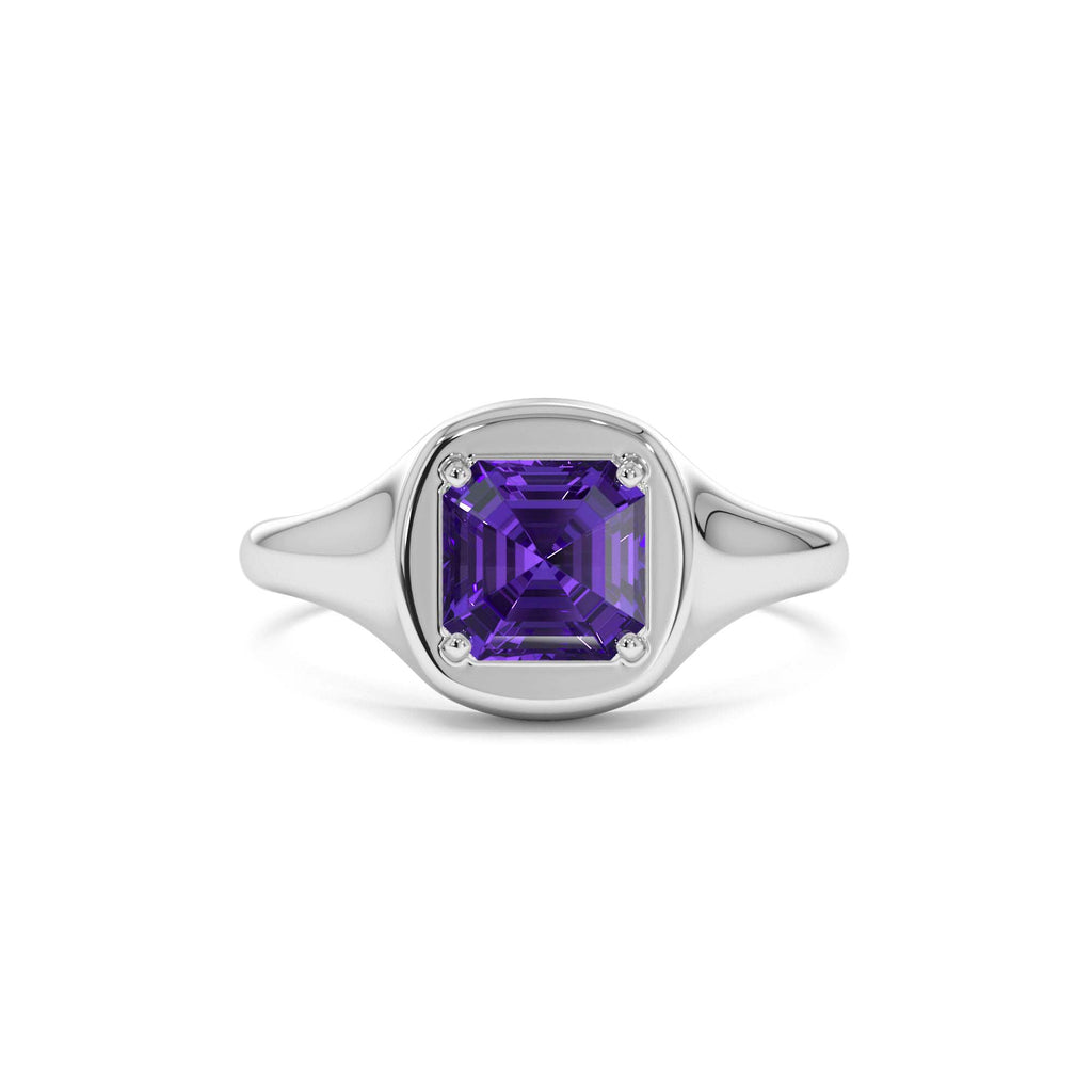 14K Asscher Cut Amethyst Signet Ring - view 3