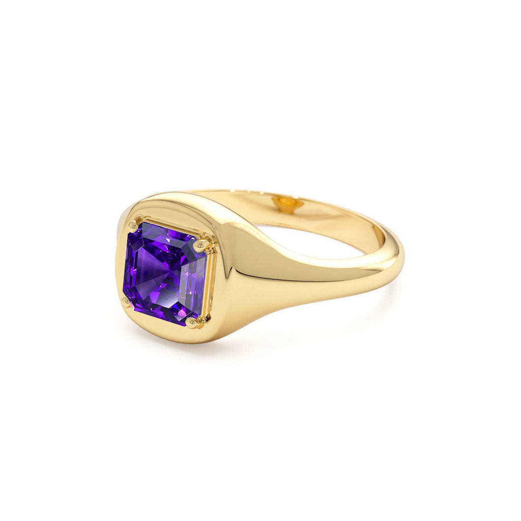 14K Asscher Cut Amethyst Signet Ring - view 4