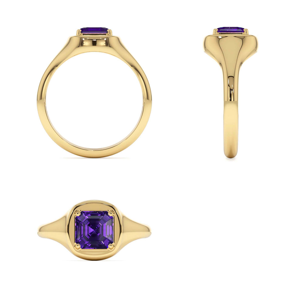14K Asscher Cut Amethyst Signet Ring - view 5