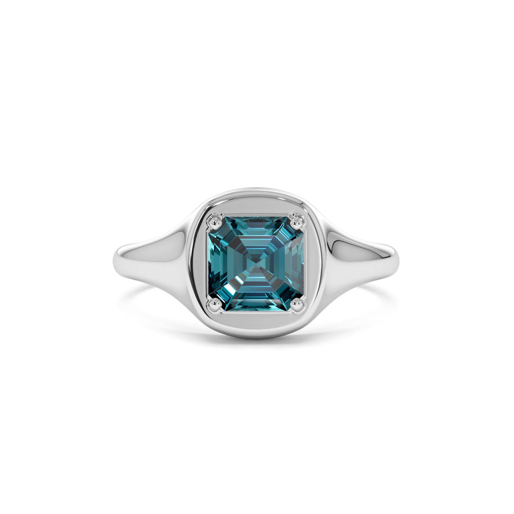 14K Asscher Cut London Blue Topaz Signet Ring - view 2