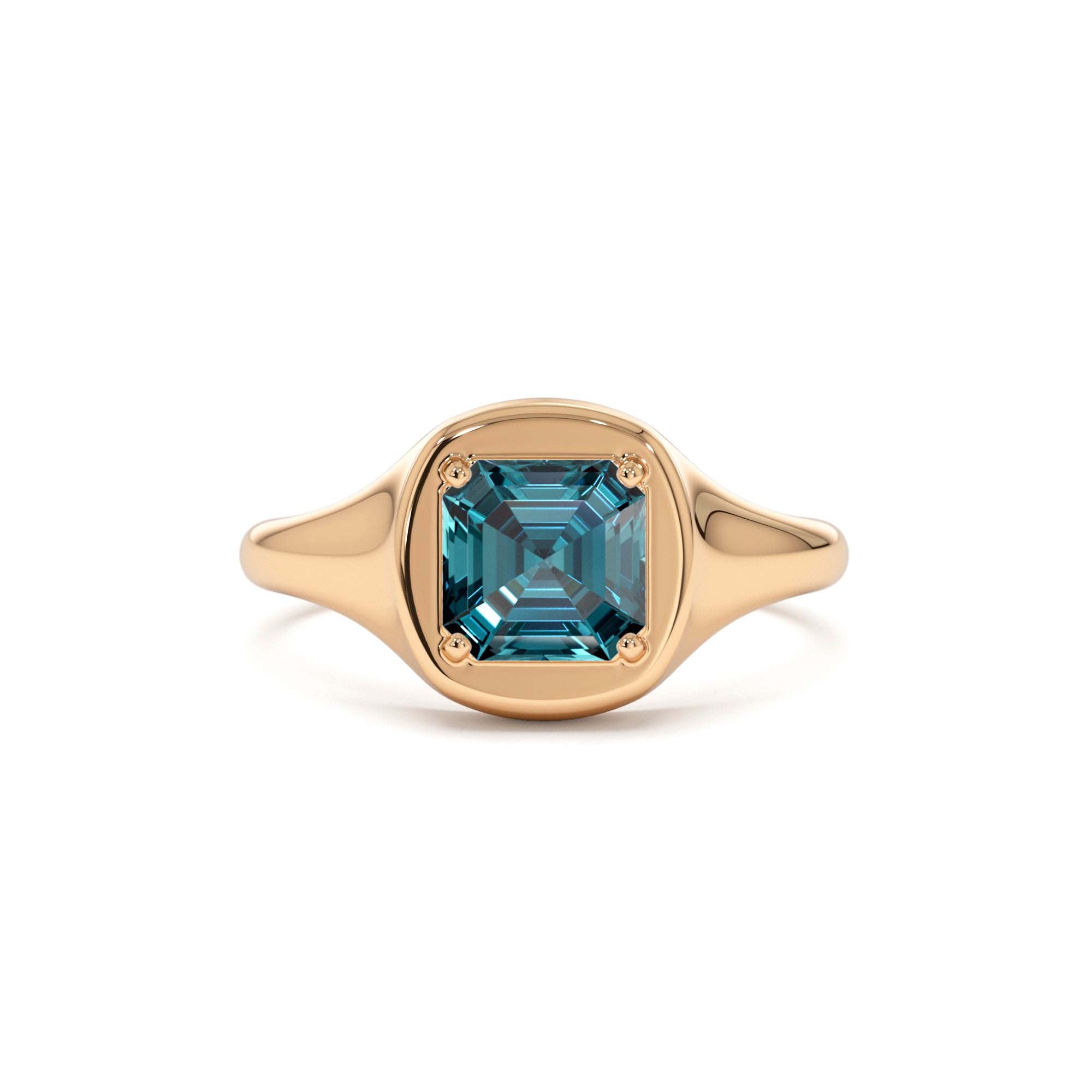 14K Asscher Cut London Blue Topaz Signet Ring - view 3