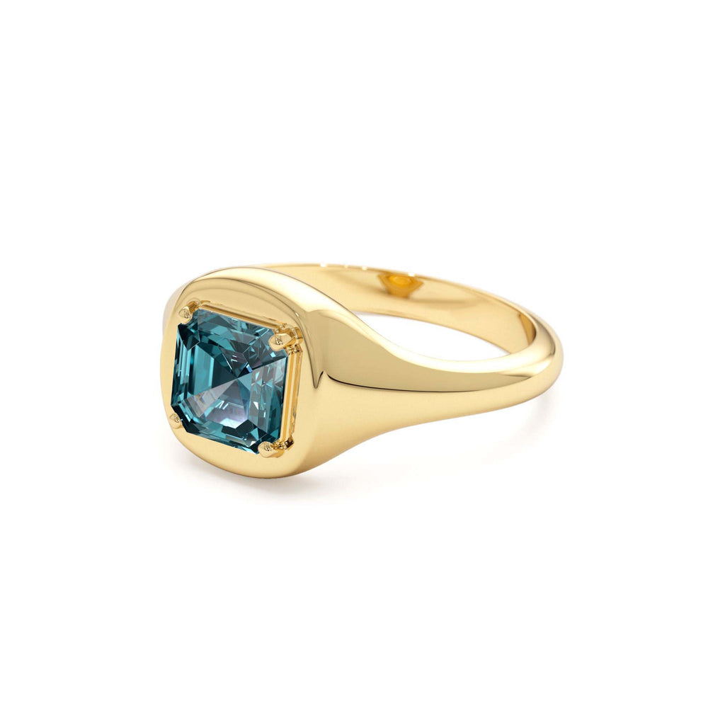 14K Asscher Cut London Blue Topaz Signet Ring - view 4