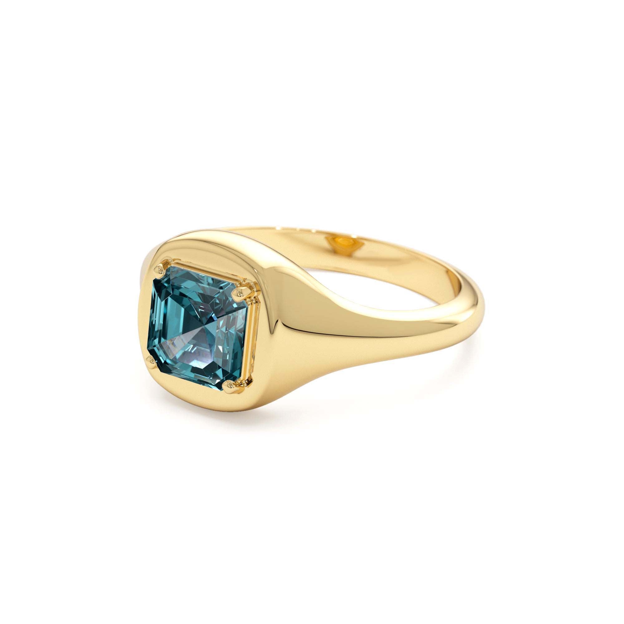 14K Asscher Cut London Blue Topaz Signet Ring - view 4