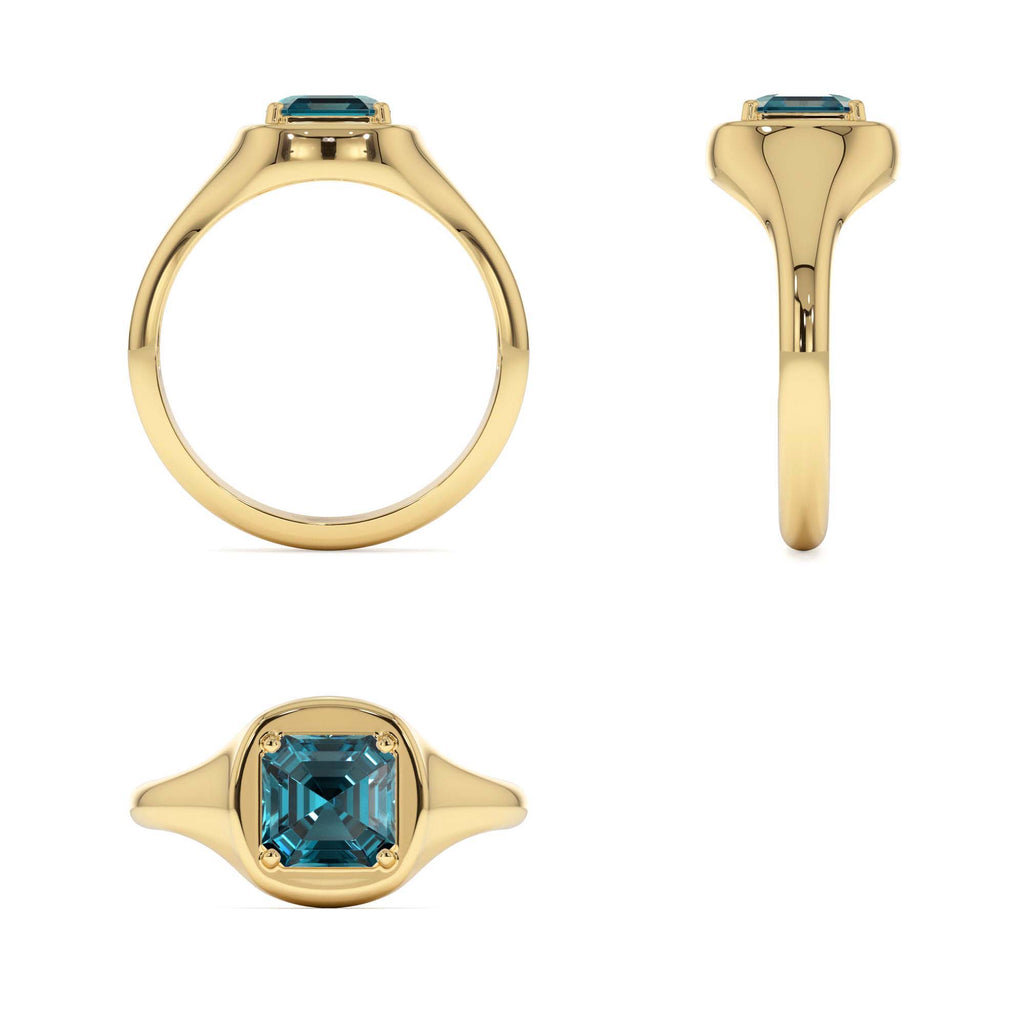 14K Asscher Cut London Blue Topaz Signet Ring - view 5
