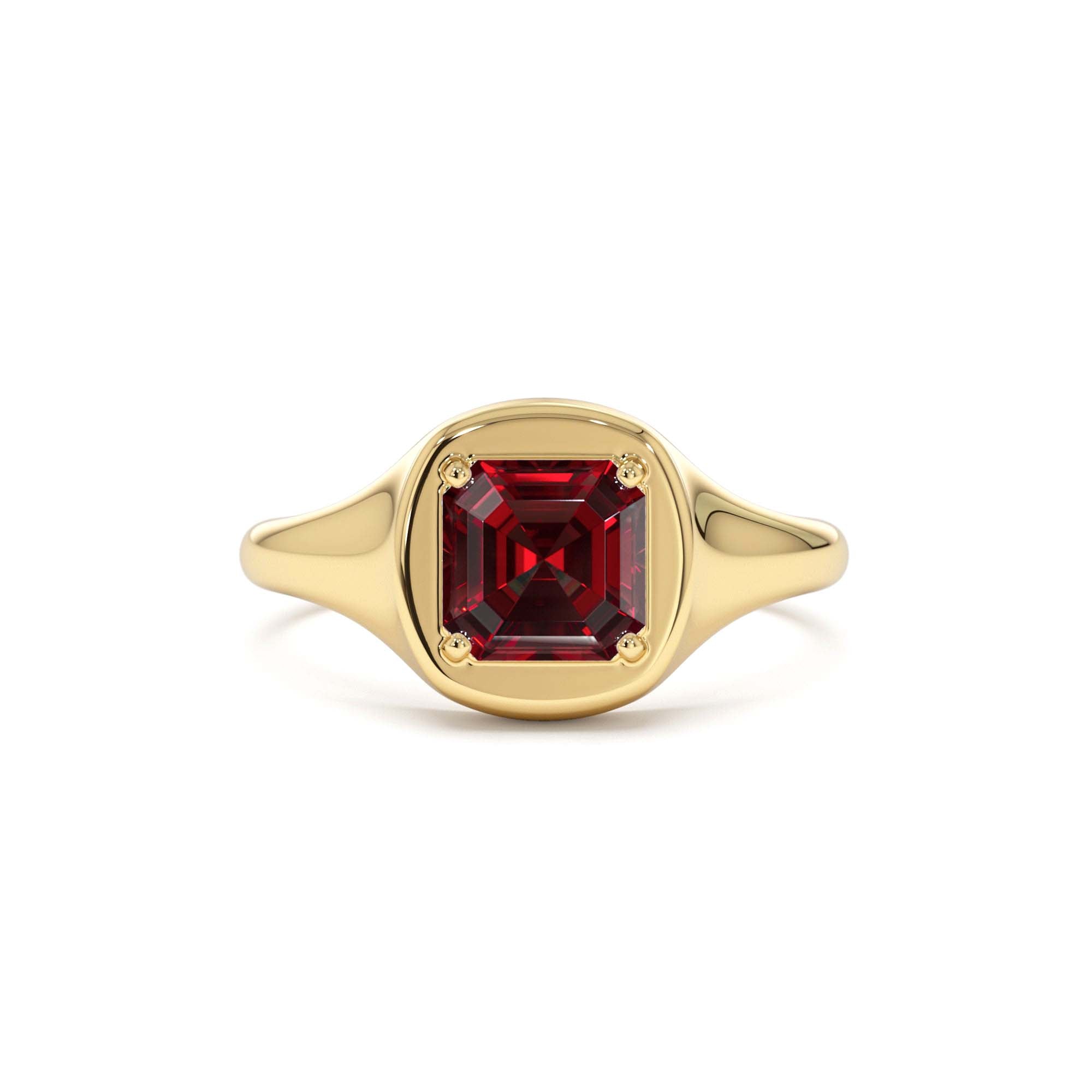 14K Asscher Cut Garnet Signet Ring by Orlina Fine
