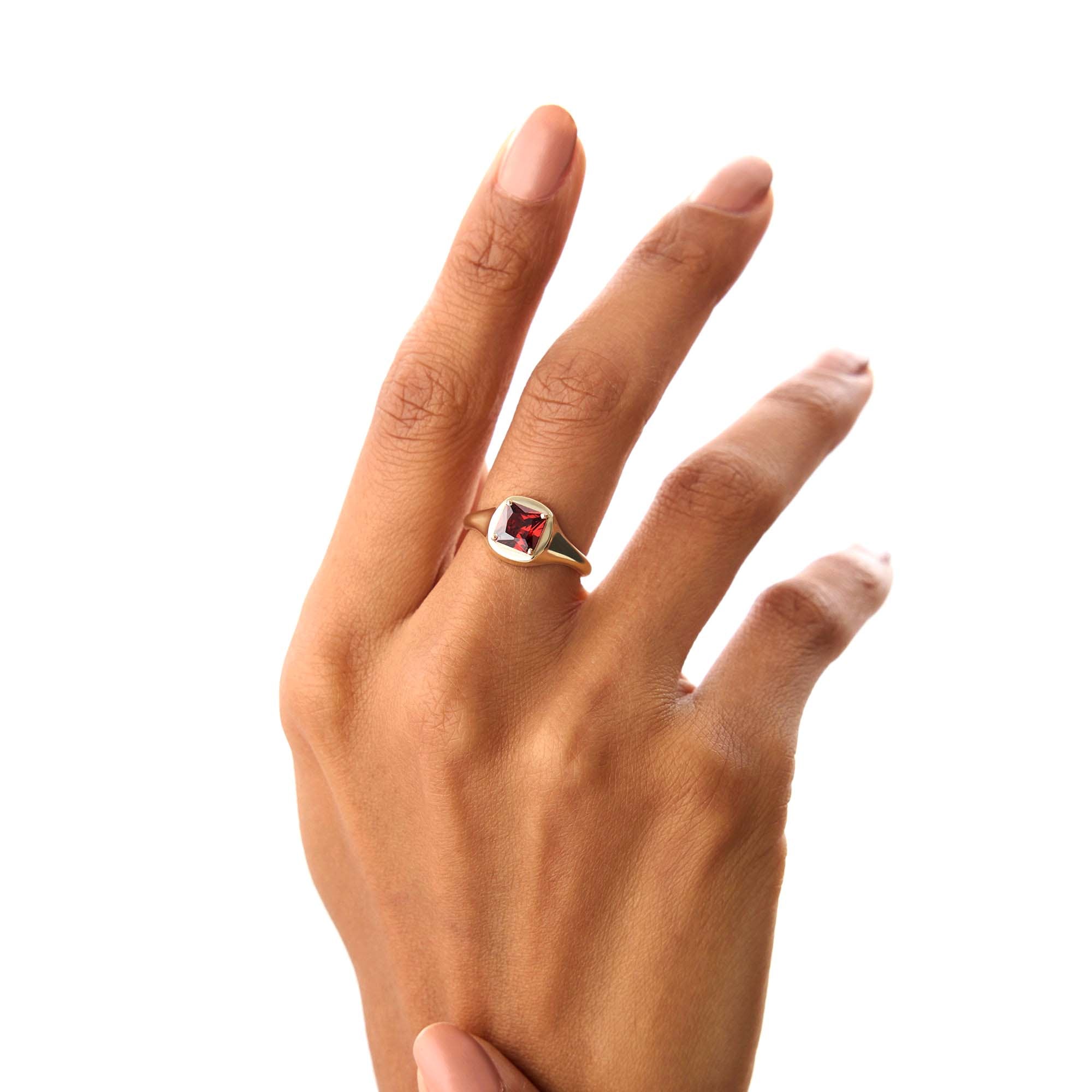 14K Asscher Cut Garnet Signet Ring - view 2