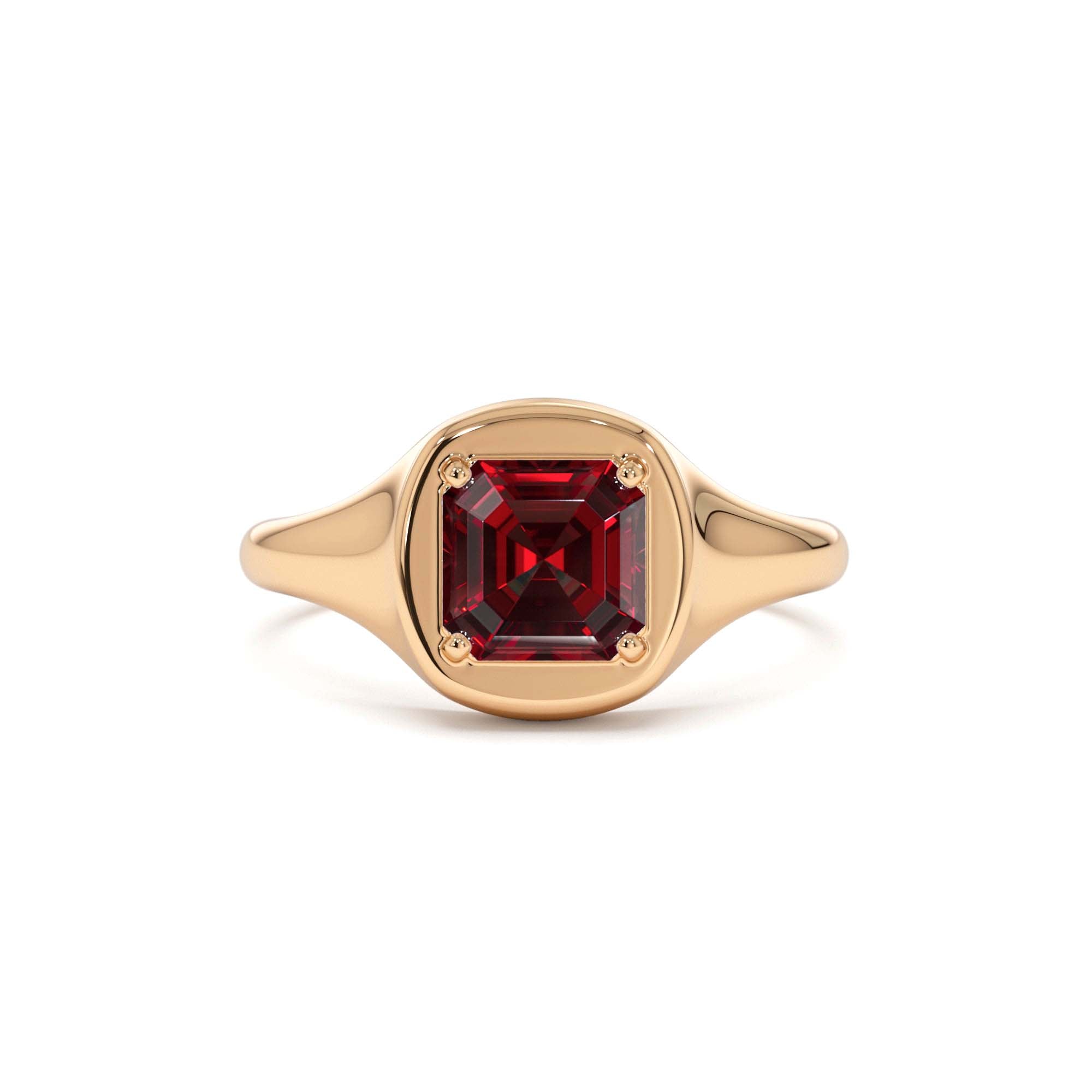 14K Asscher Cut Garnet Signet Ring - view 3