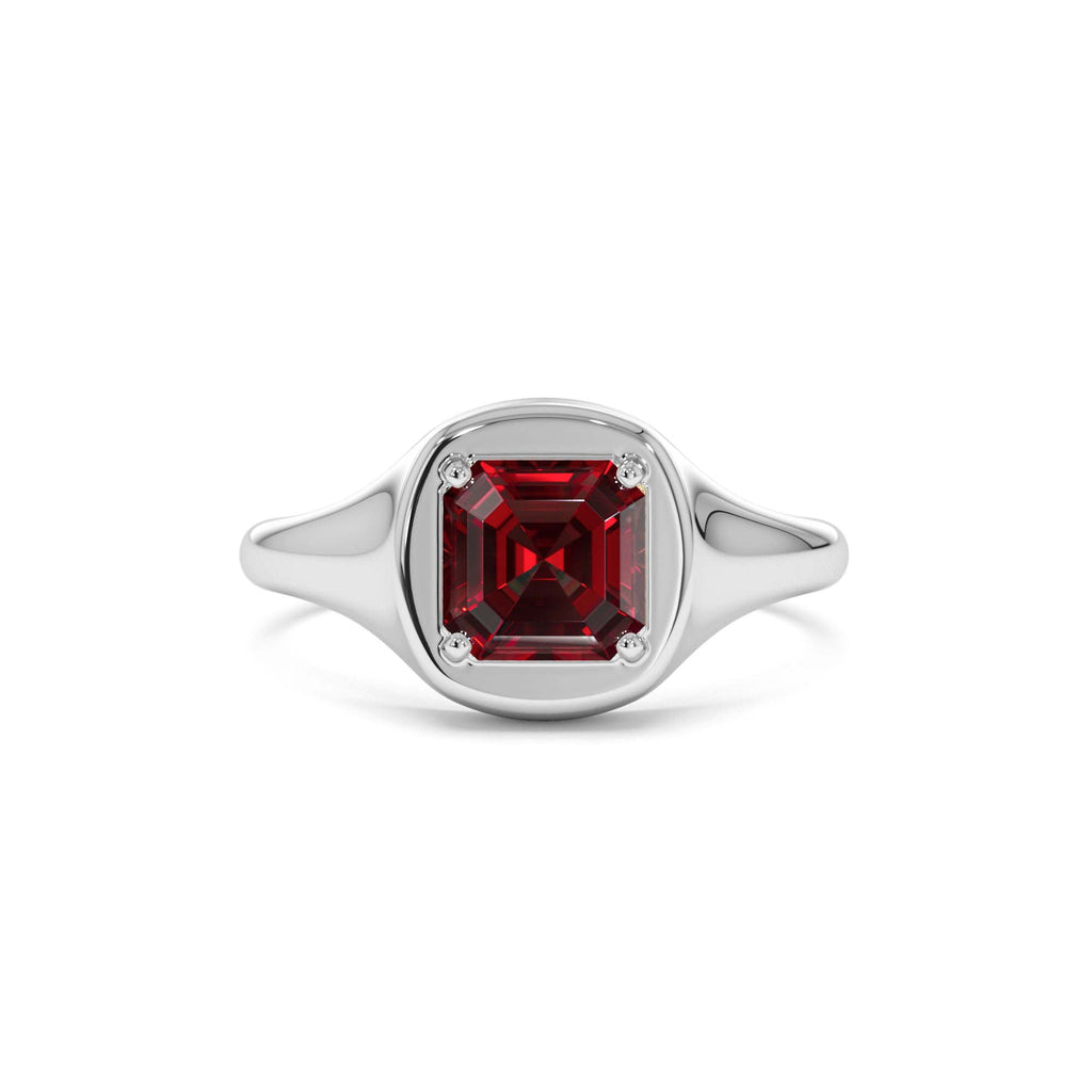 14K Asscher Cut Garnet Signet Ring - view 4