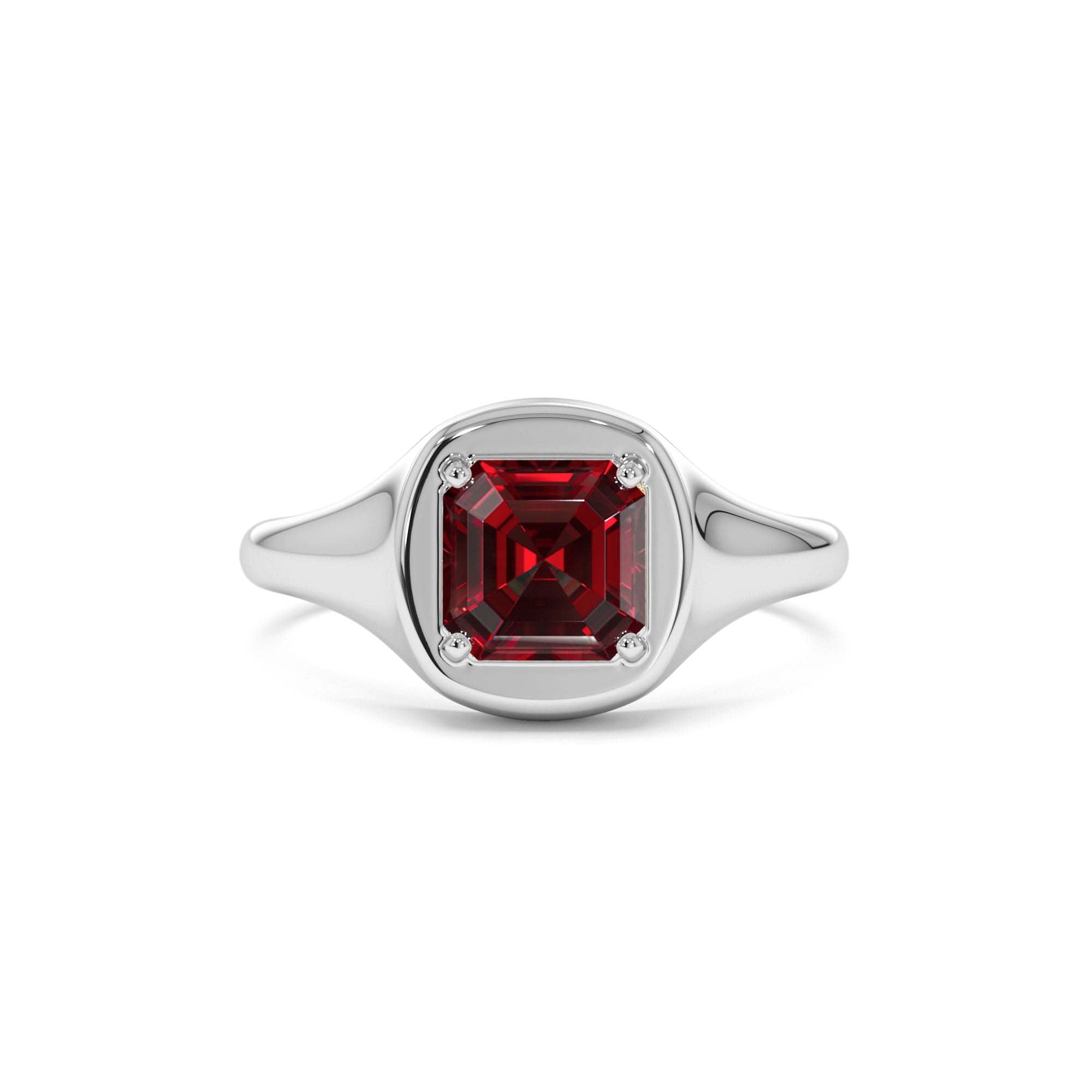 14K Asscher Cut Garnet Signet Ring - view 4