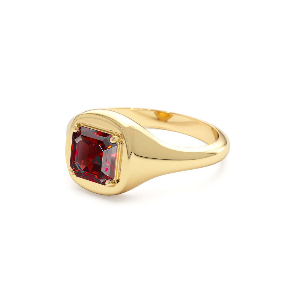 14K Asscher Cut Garnet Signet Ring - view 5