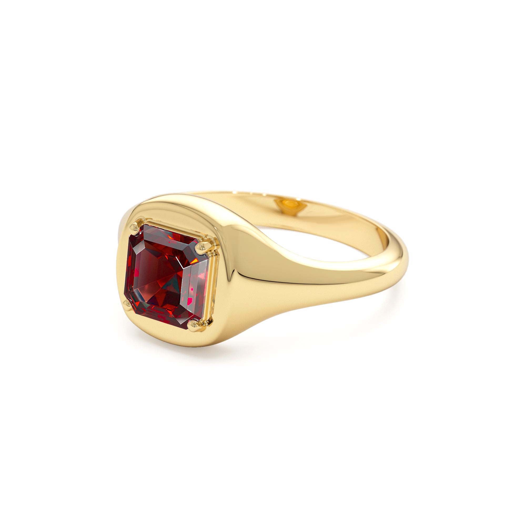 14K Asscher Cut Garnet Signet Ring - view 5