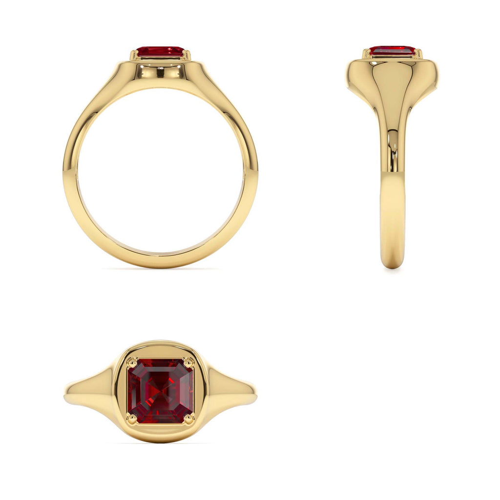 14K Asscher Cut Garnet Signet Ring - view 6