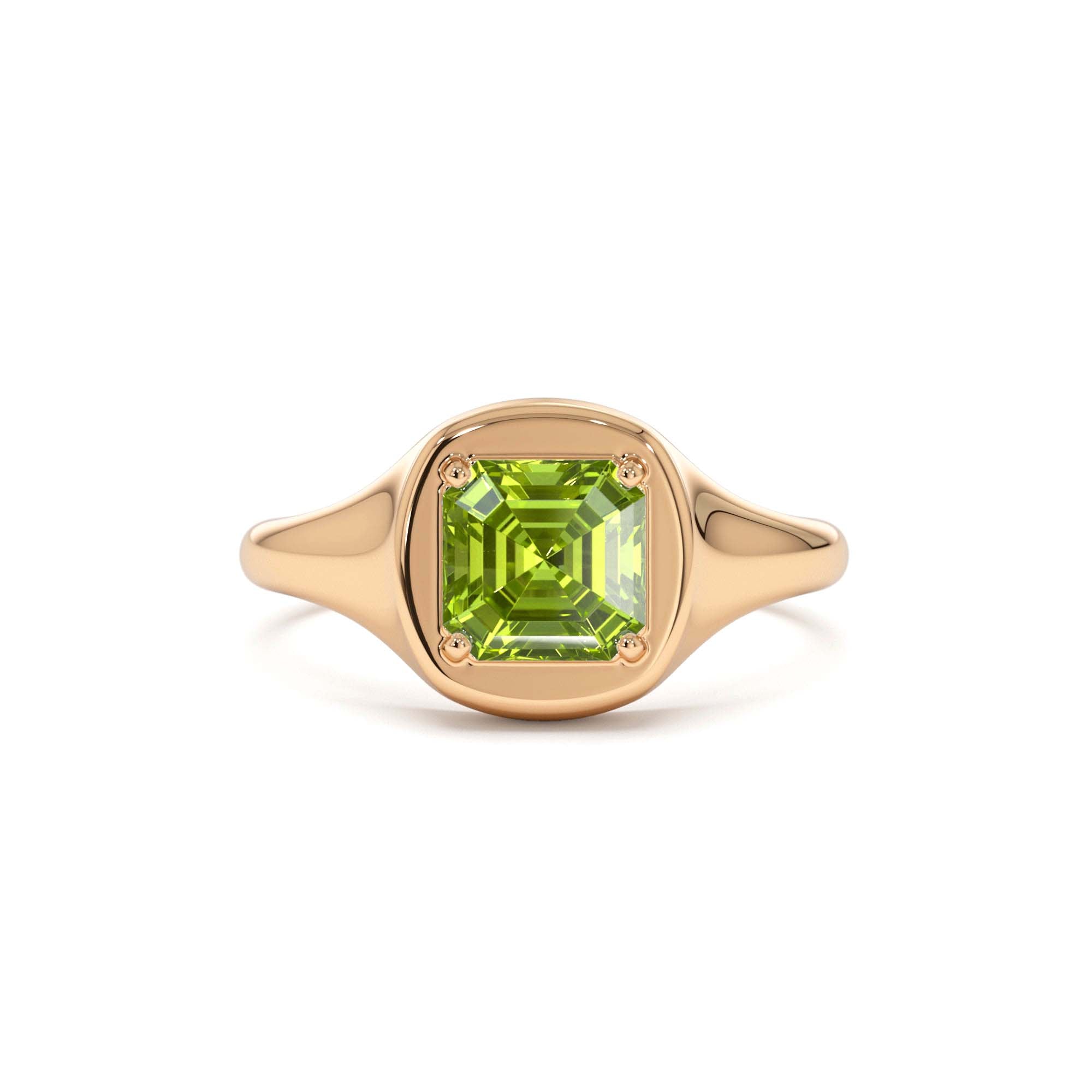 14K Asscher Cut Peridot Signet Ring - view 2
