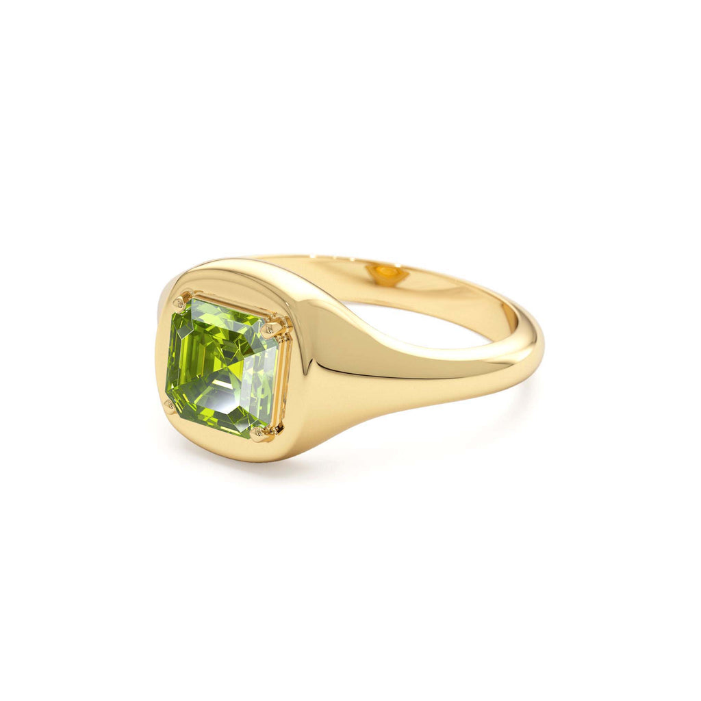 14K Asscher Cut Peridot Signet Ring - view 3