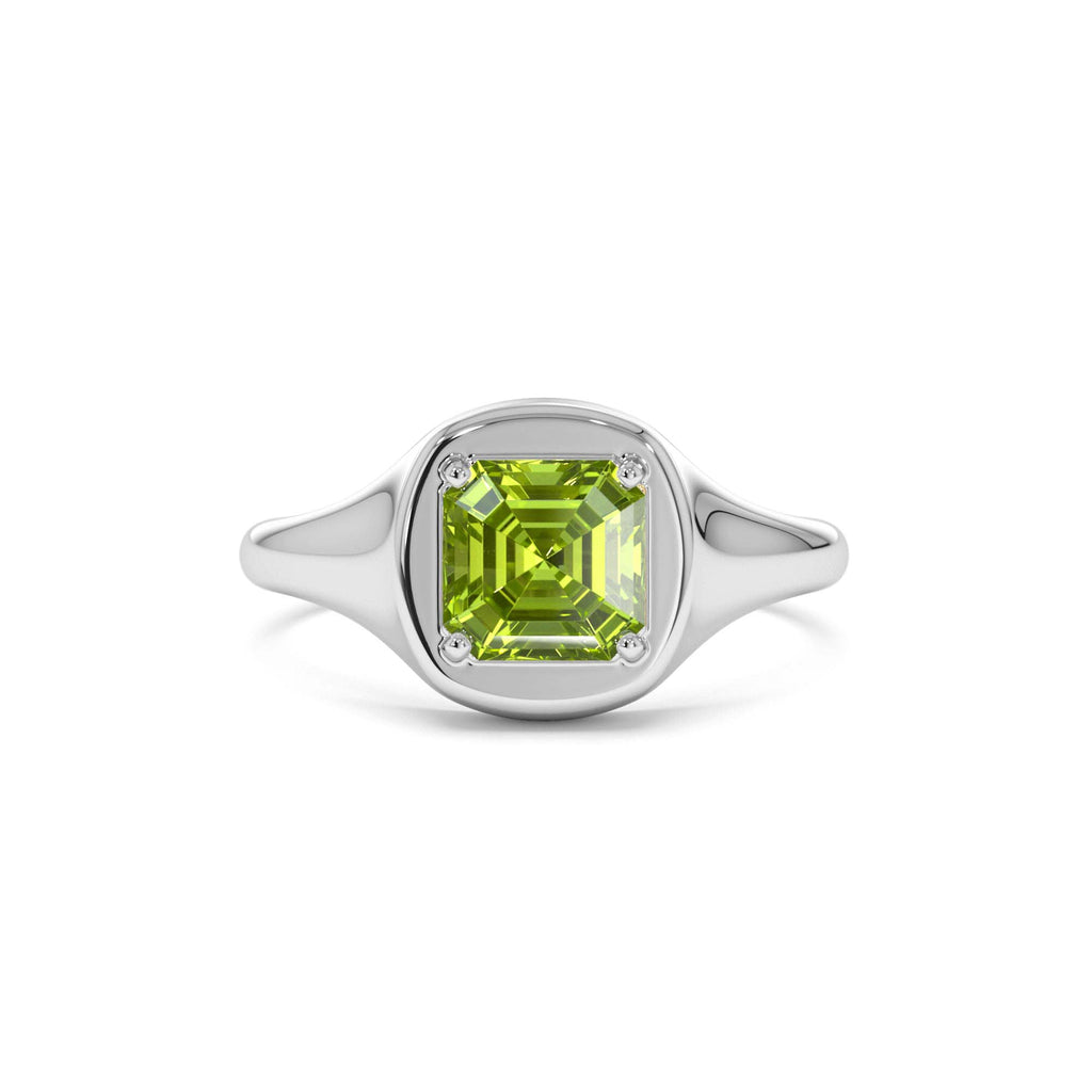 14K Asscher Cut Peridot Signet Ring - view 4