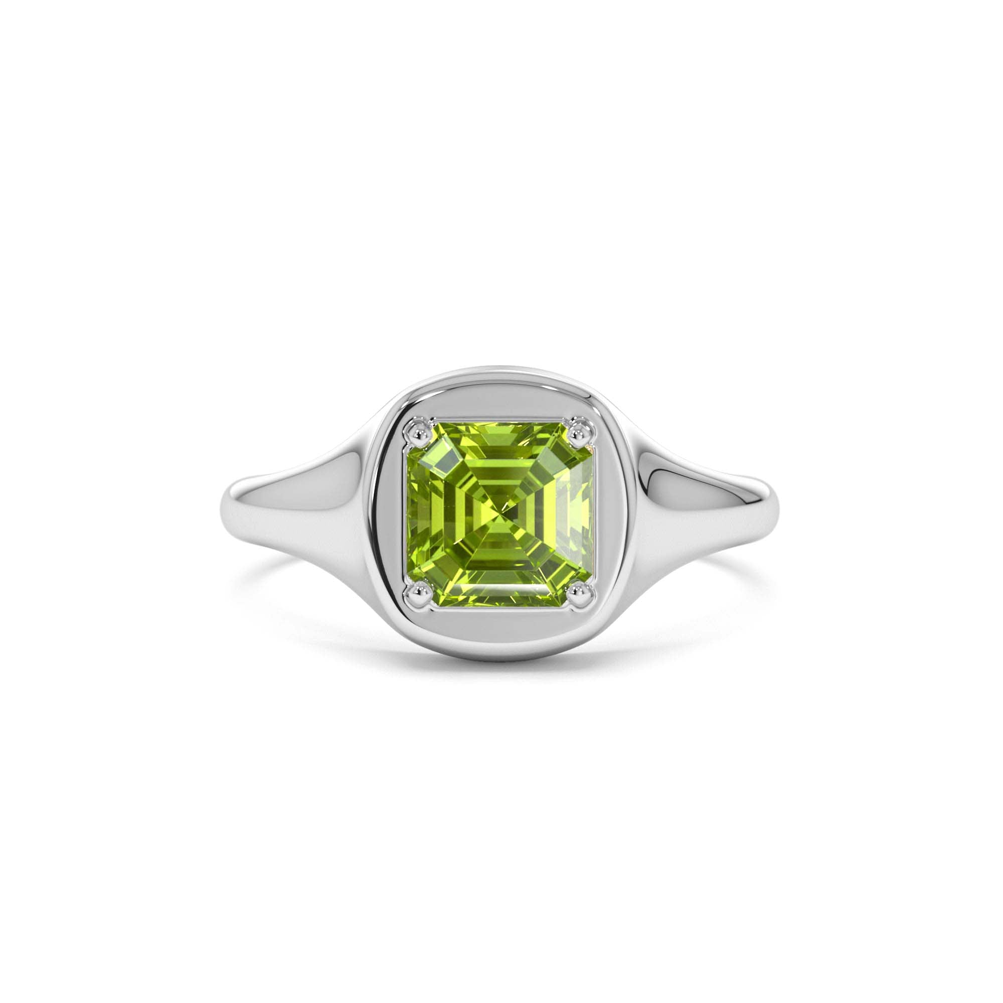 14K Asscher Cut Peridot Signet Ring - view 4
