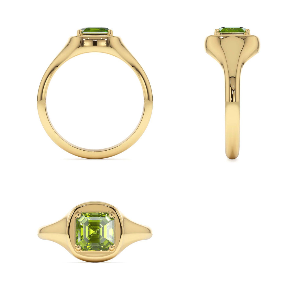 14K Asscher Cut Peridot Signet Ring - view 5