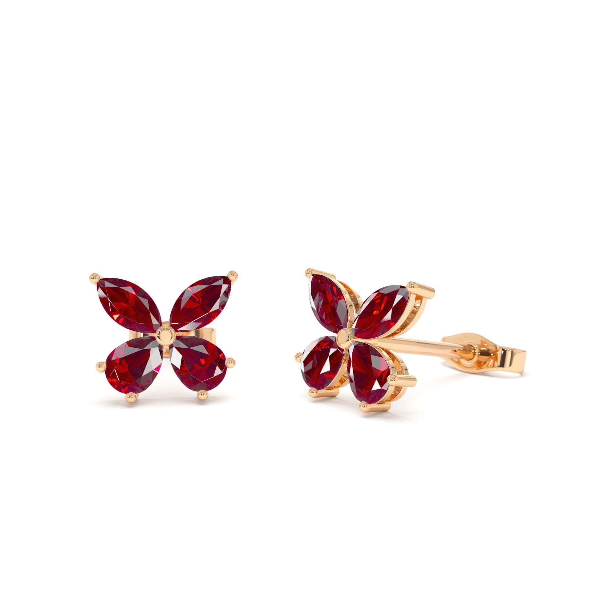 14K Garnet Butterfly Stud Earrings - view 2