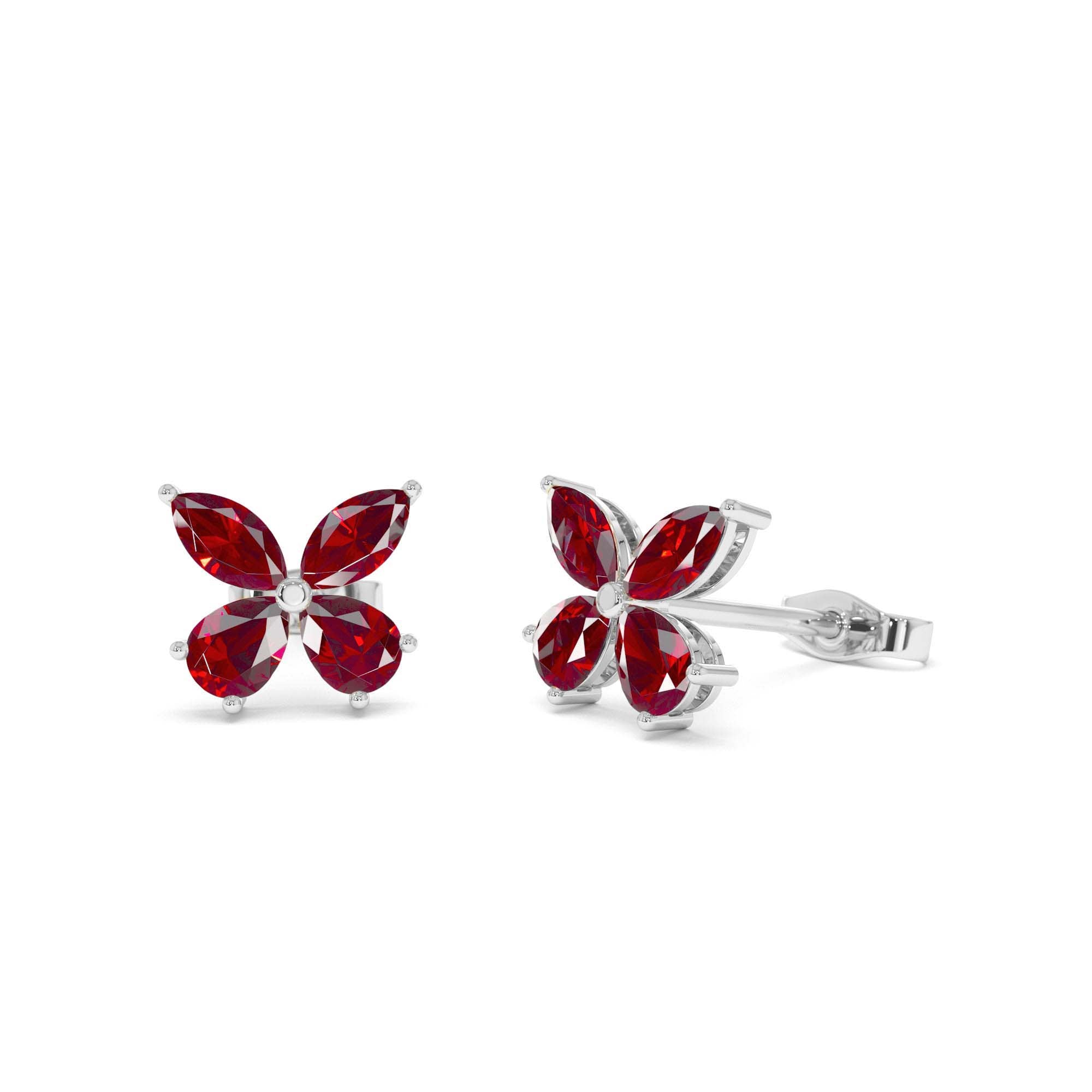 14K Garnet Butterfly Stud Earrings - view 3