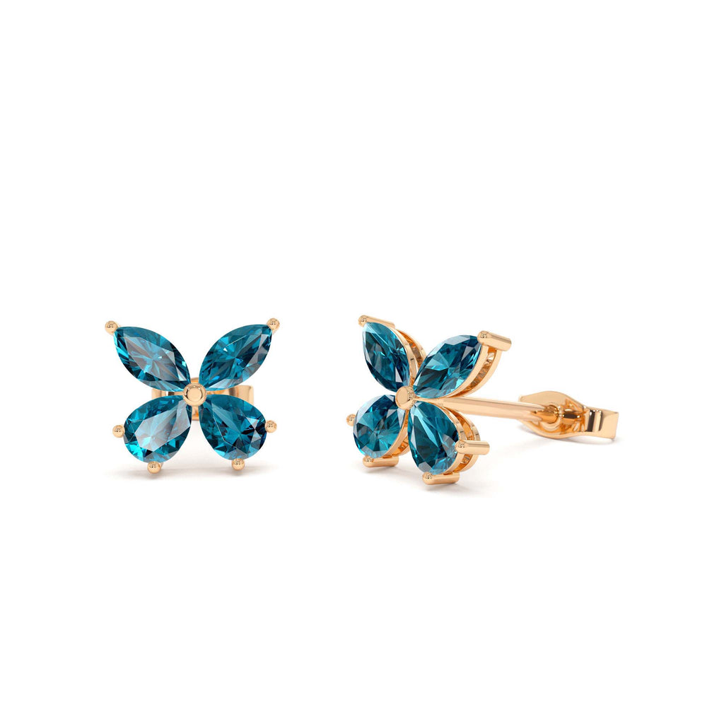 14K London Blue Topaz Butterfly Stud Earrings - view 2