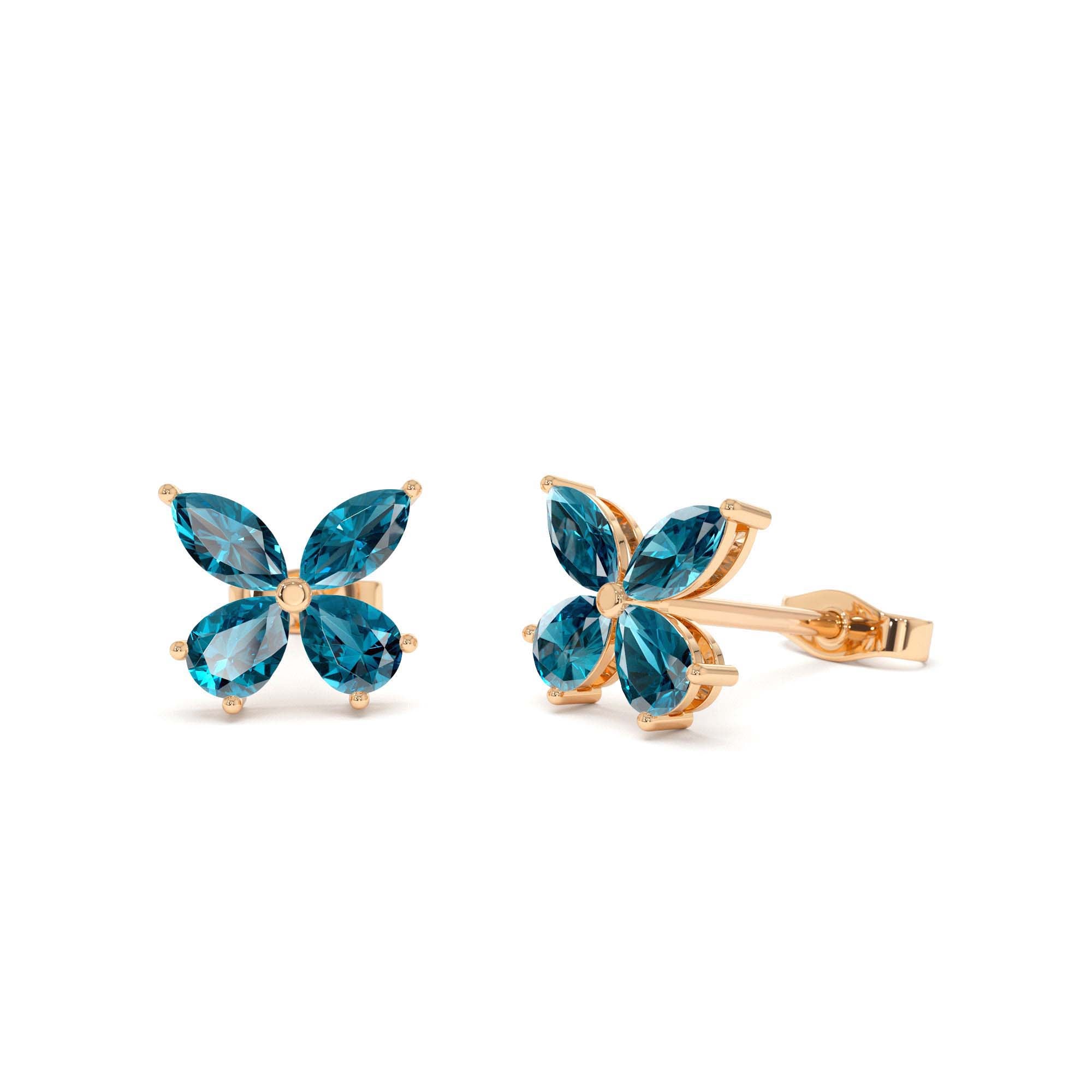 14K London Blue Topaz Butterfly Stud Earrings - view 2