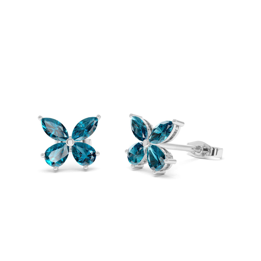 14K London Blue Topaz Butterfly Stud Earrings - view 4