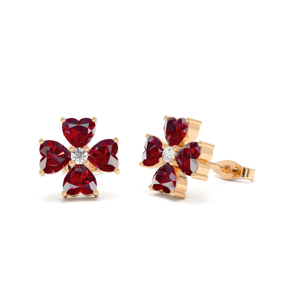 14k Garnet Four Leaf Clover Studs - view 2