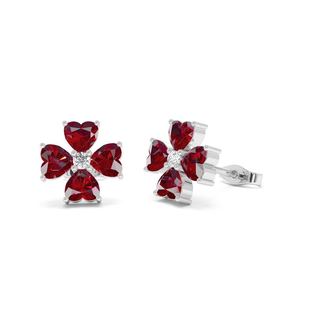 14k Garnet Four Leaf Clover Studs - view 3