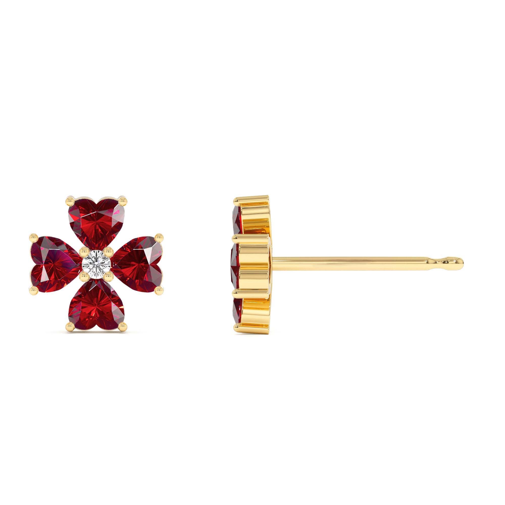 14k Garnet Four Leaf Clover Studs - view 4