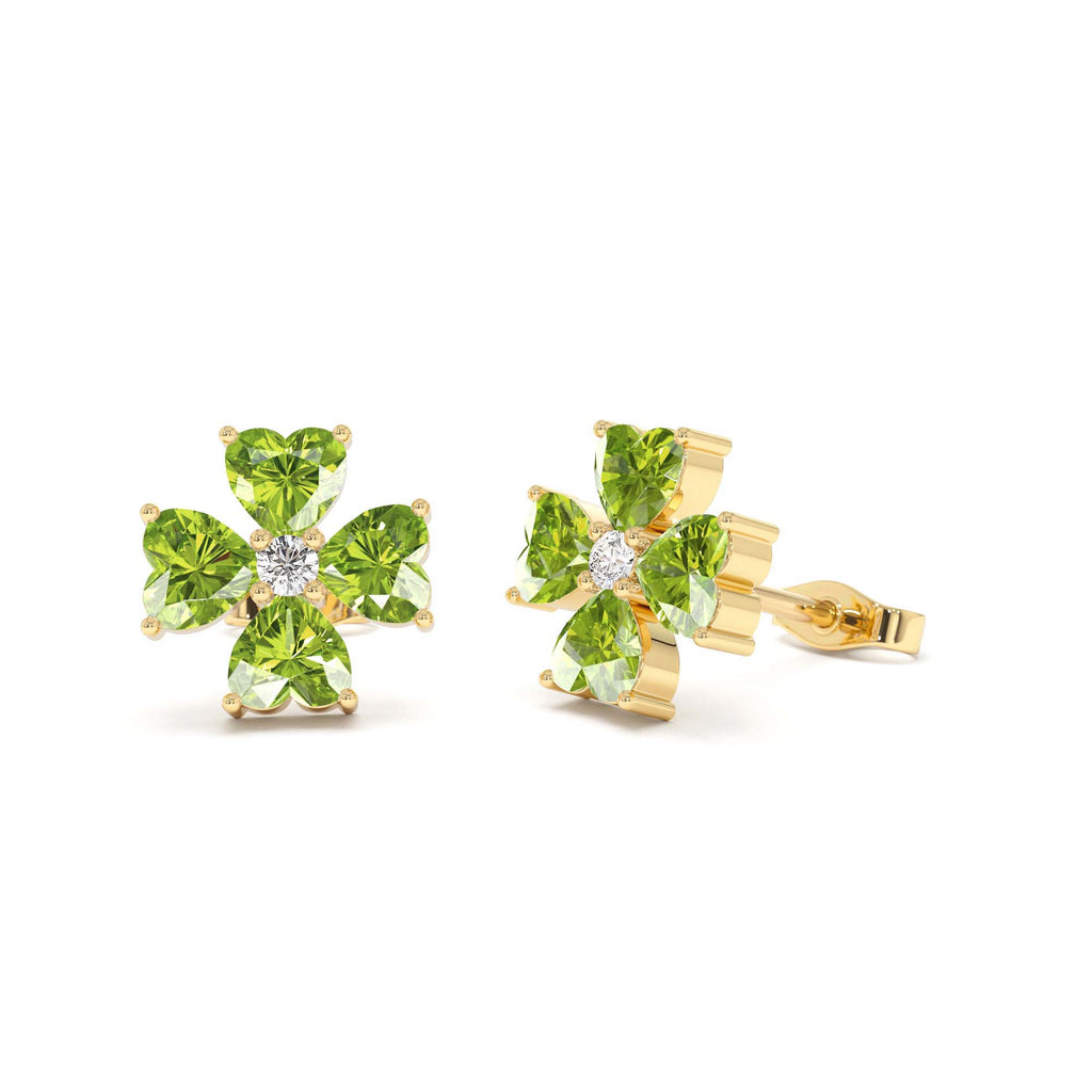 14k Peridot Four Leaf Clover Studs by Orlina Fine