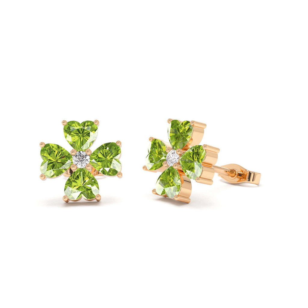 14k Peridot Four Leaf Clover Studs - view 2