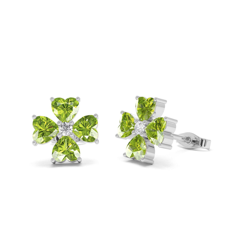 14k Peridot Four Leaf Clover Studs - view 3
