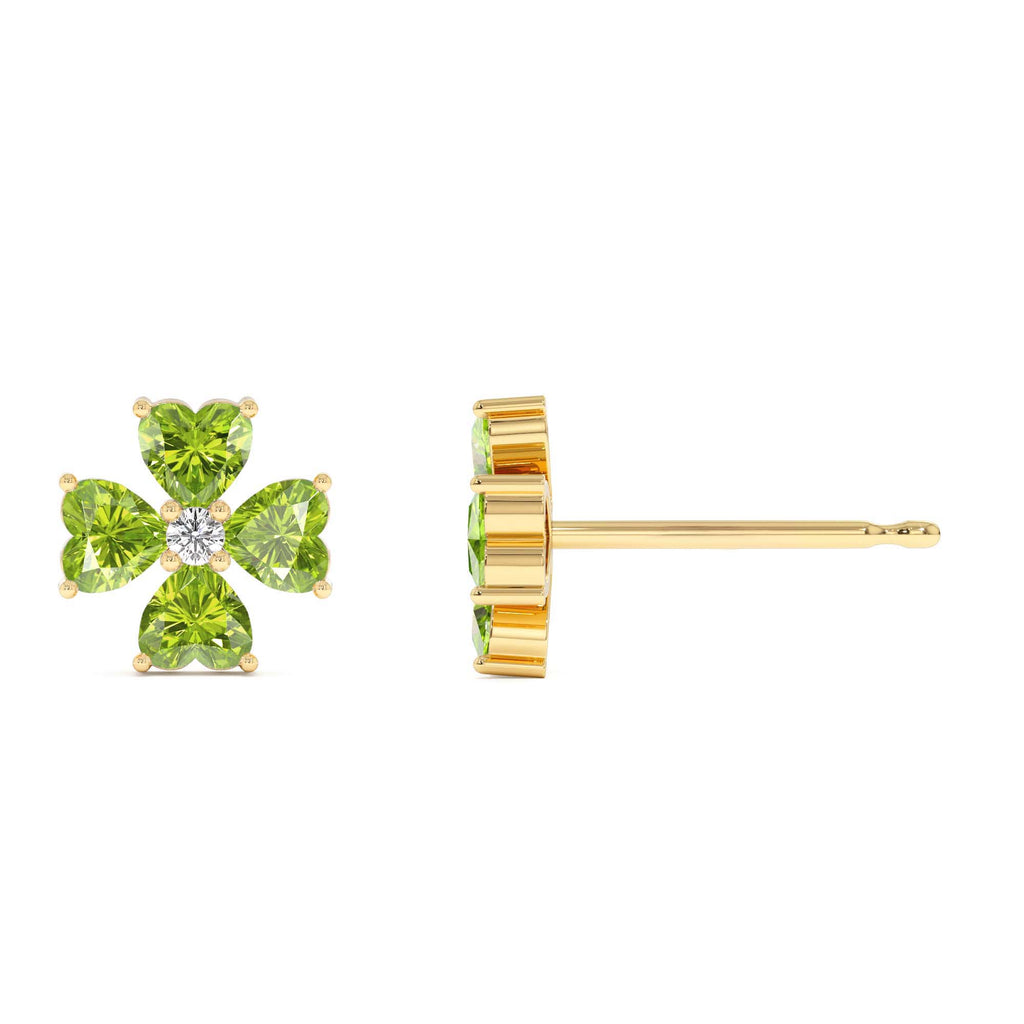 14k Peridot Four Leaf Clover Studs - view 4