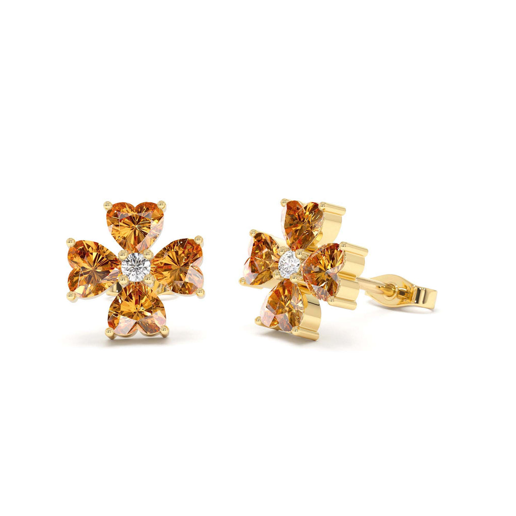 14k Citrine Four Leaf Clover Studs by Orlina Fine
