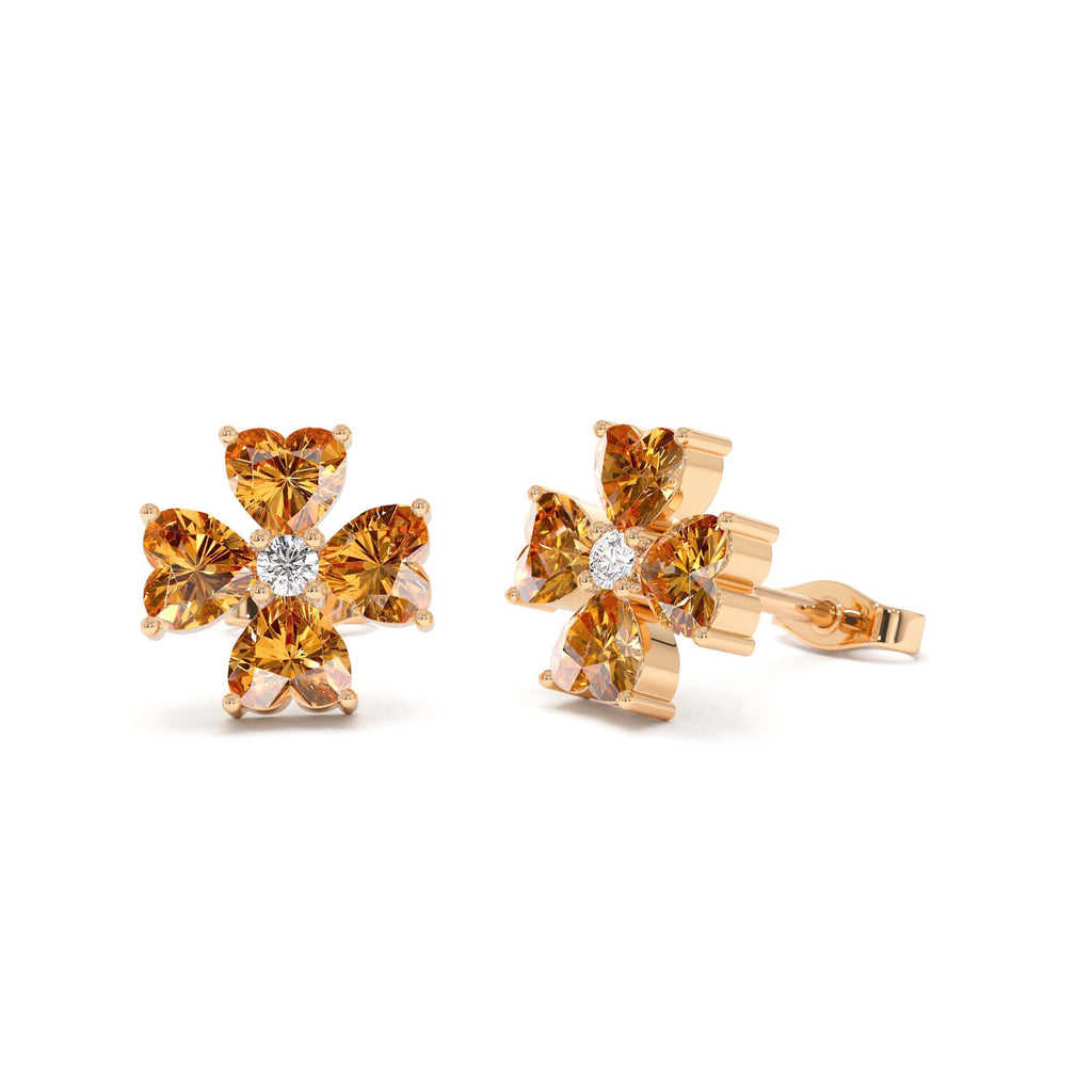 14k Citrine Four Leaf Clover Studs - view 2