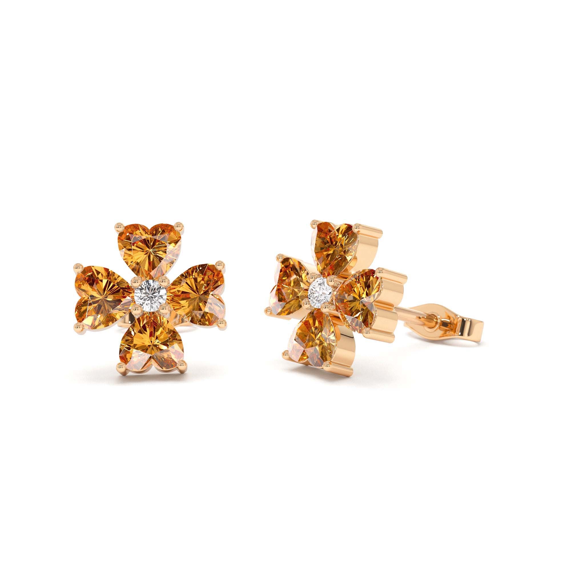 14k Citrine Four Leaf Clover Studs - view 2