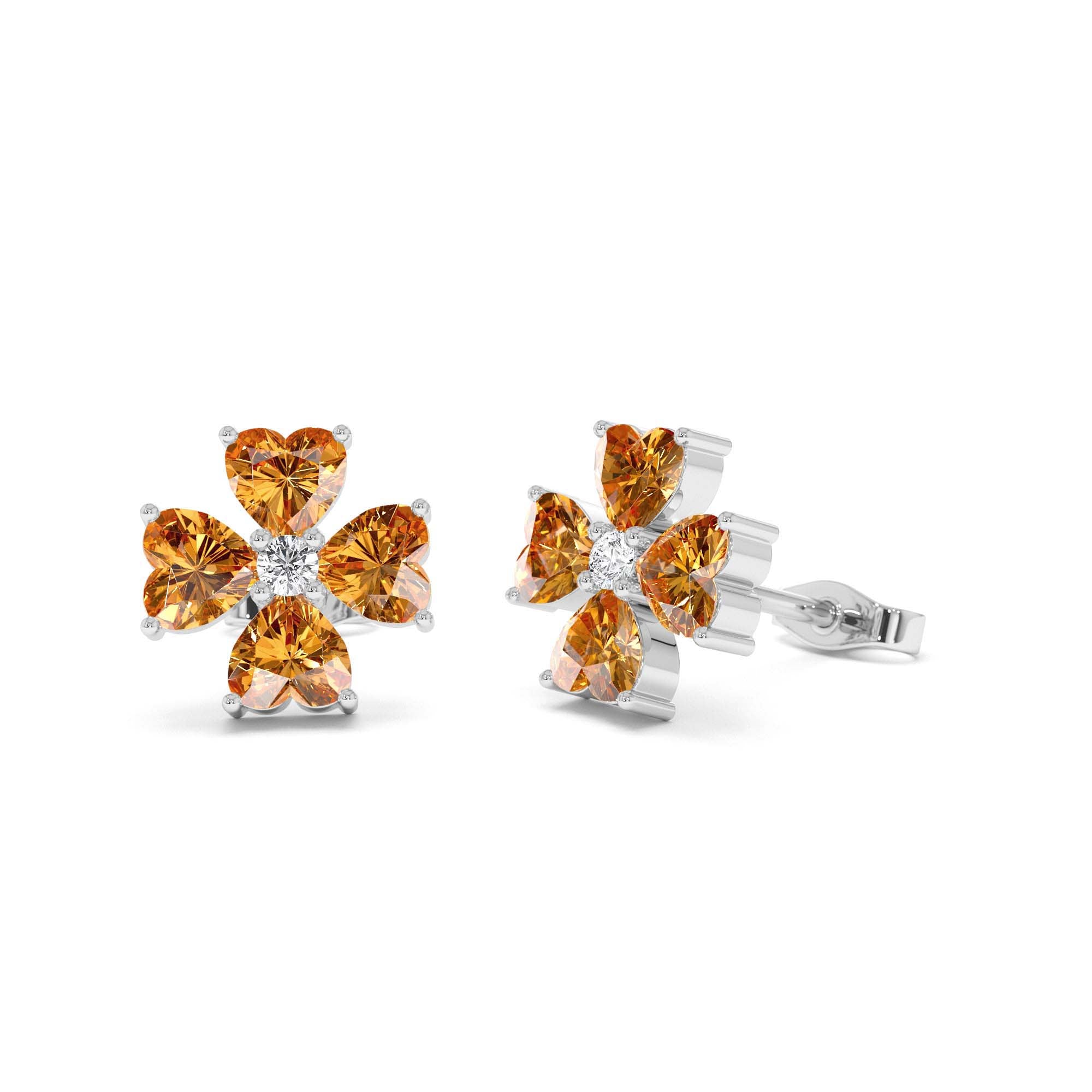 14k Citrine Four Leaf Clover Studs - view 3