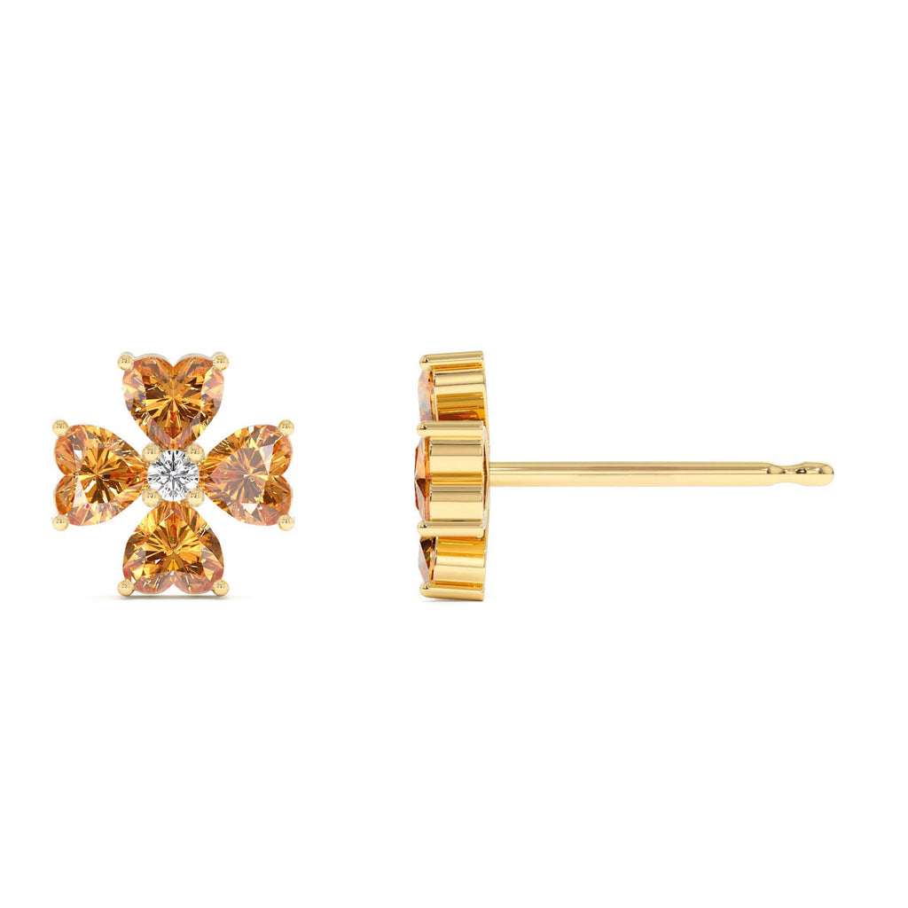 14k Citrine Four Leaf Clover Studs - view 4
