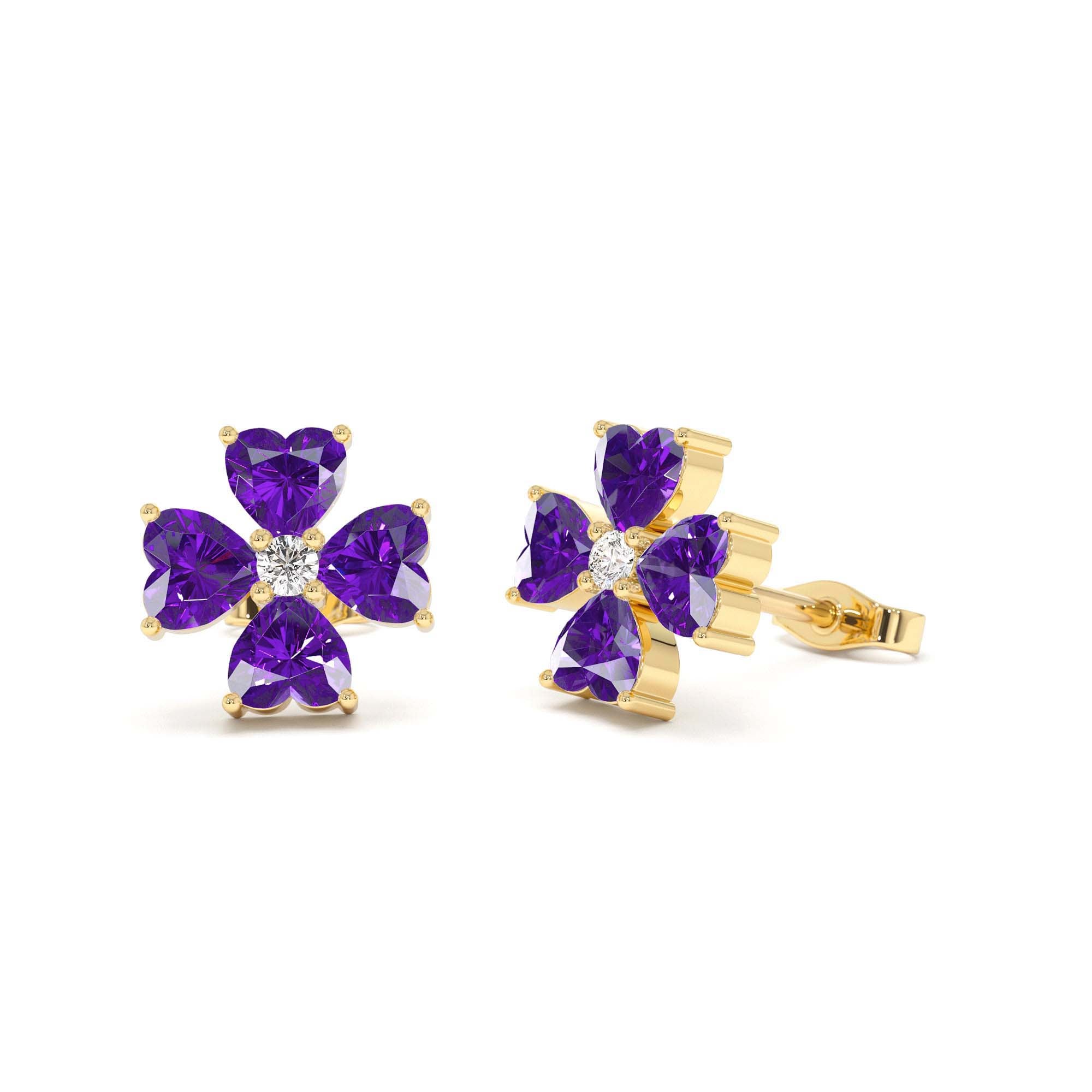 14k Amethyst Four Leaf Clover Studs by Orlina Fine
