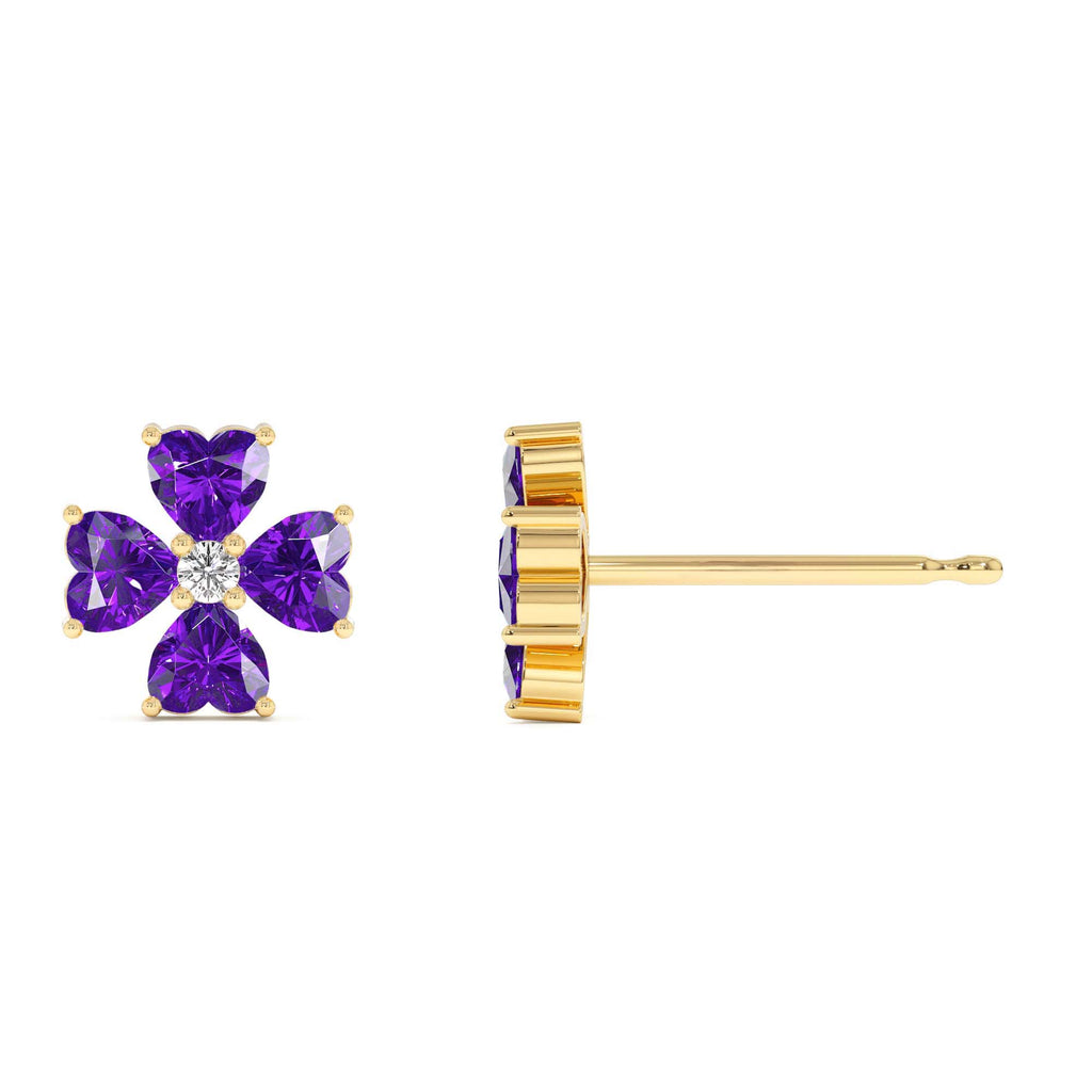 14k Amethyst Four Leaf Clover Studs - view 4