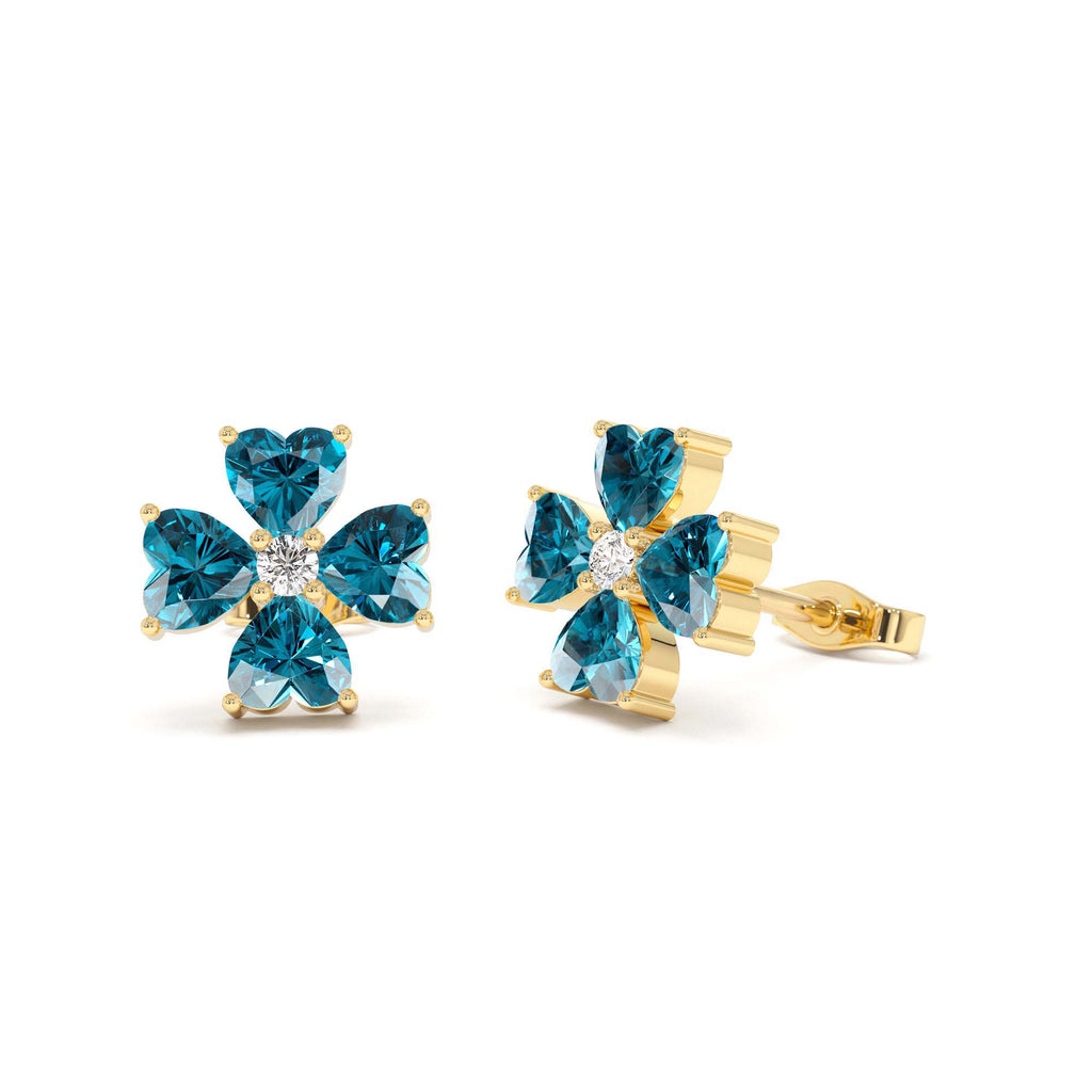 14k London Blue Topaz Four Leaf Clover Studs by Orlina Fine