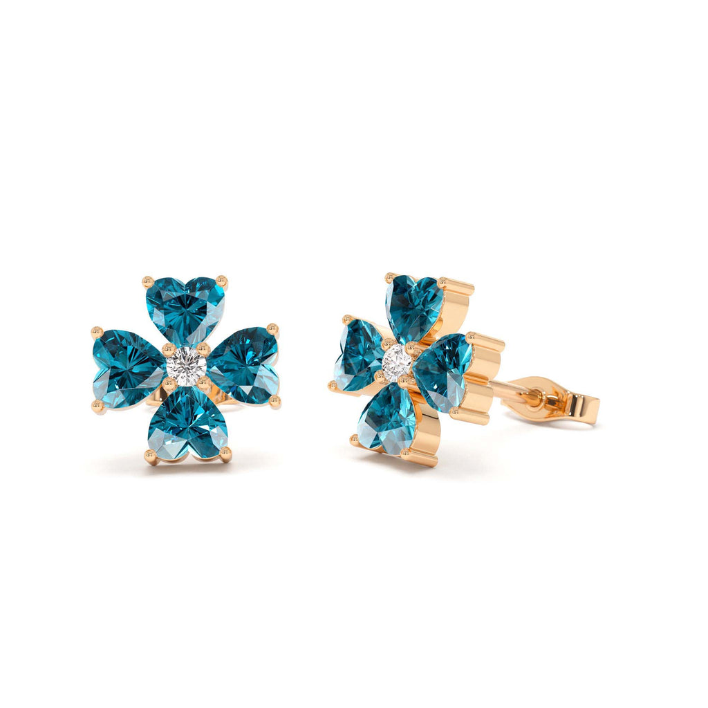 14k London Blue Topaz Four Leaf Clover Studs - view 2