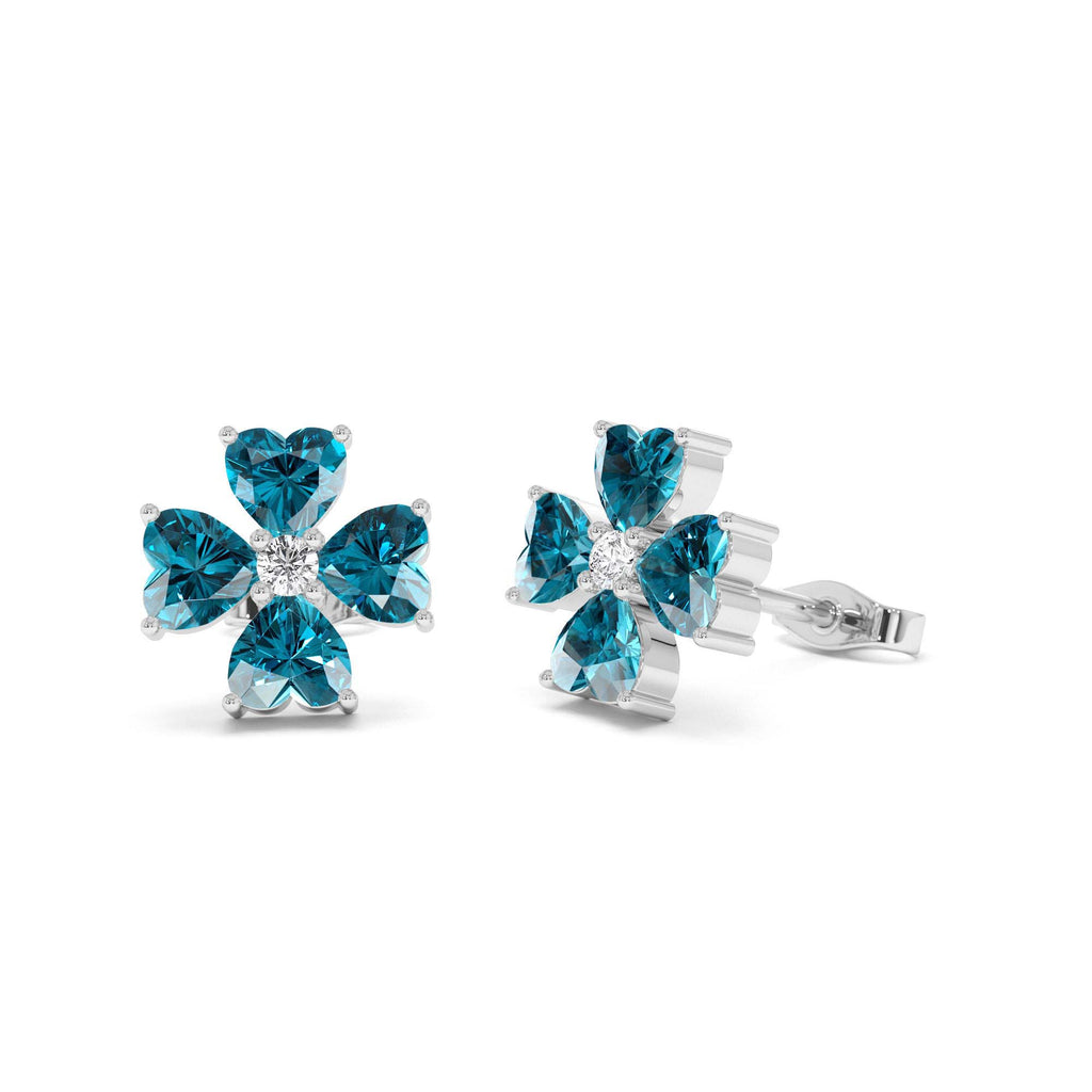 14k London Blue Topaz Four Leaf Clover Studs - view 3